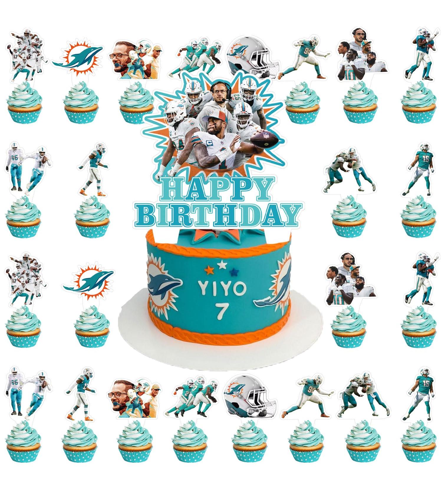 37pcs Miami Football Cake Topper and Cupcake Toppers Set Dolphins Birthday Party Supplies for Miami Soccer Party Decorations - Buy Online on GoSupps.com