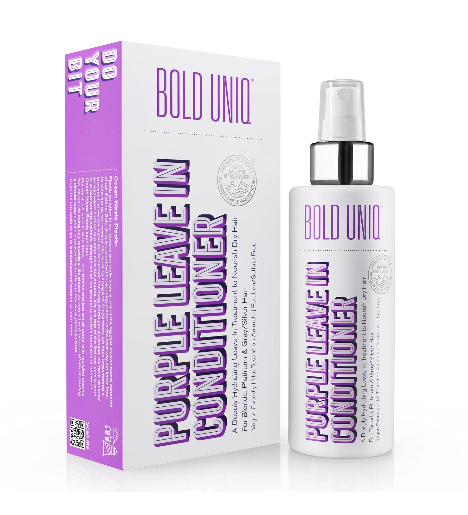 BOLD UNIQ Purple Leave In Conditioner for Dry & Damaged Blonde, Platinum, Gray/Silver Hair - Toning, Hydrating, Detangling - Vegan & Cruelty-Free - Buy Online on GoSupps.com