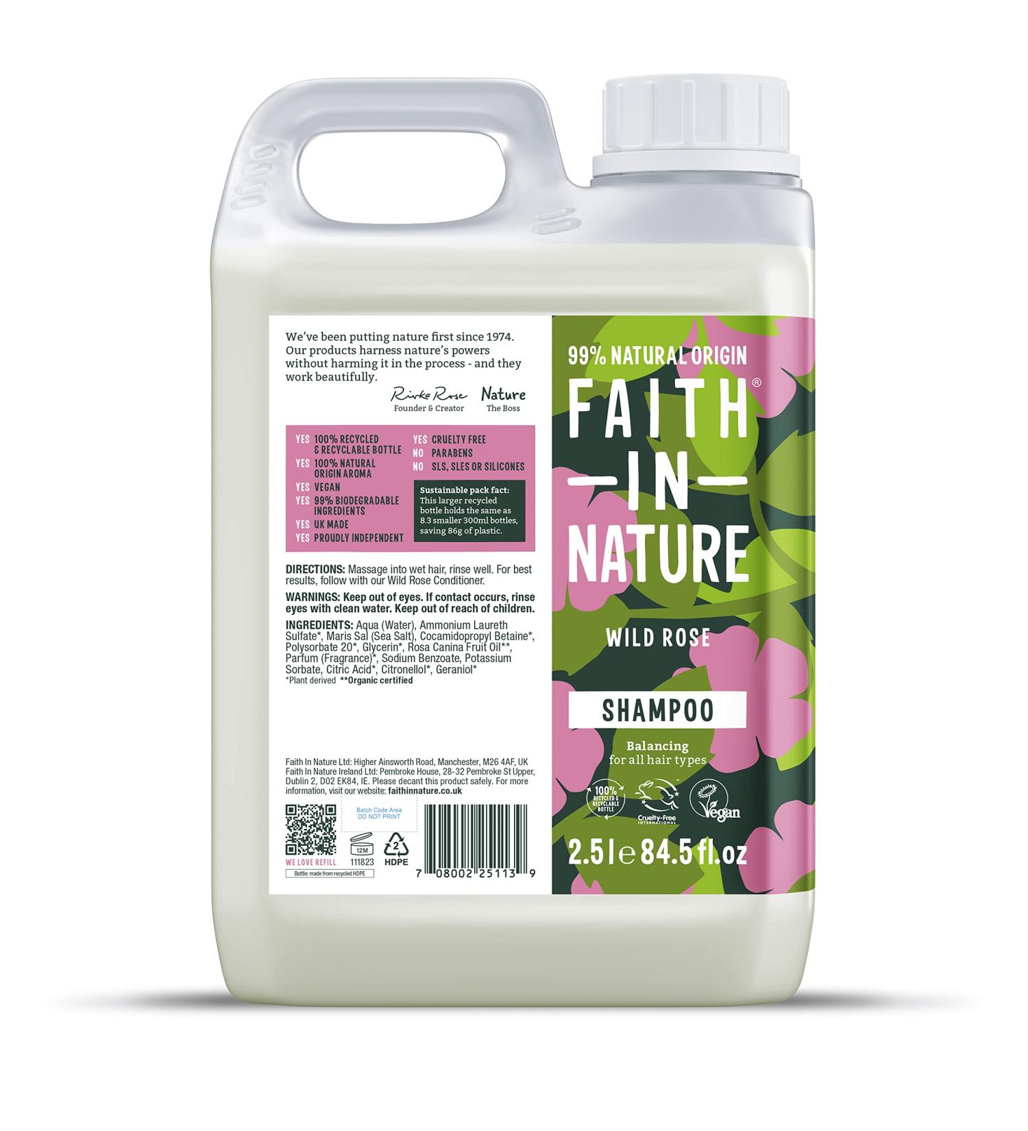 Faith In Nature Wild Rose Shampoo 2.5L Clear - Buy Online on GoSupps.com