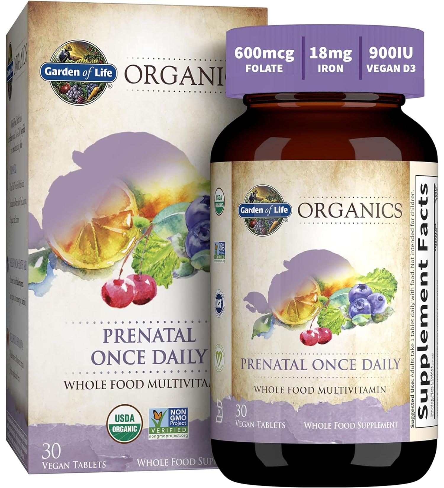 Garden of Life Organics Prenatal Vitamin | Folate, Iron, Vitamin C & D3 | Non-Constipating & Gluten-Free | Vegan | 30 Day Supply - Buy Online on GoSupps.com