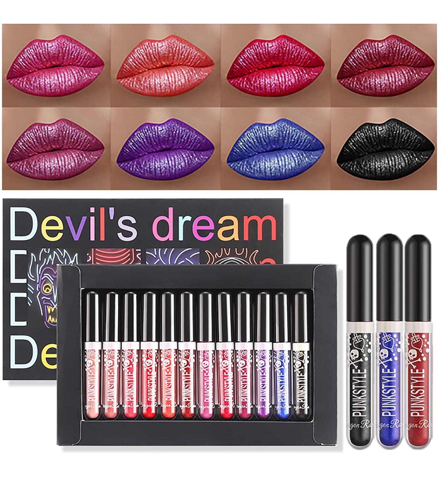 Dulele Lipstick Set - 12 Shiny Waterproof Colors | Long-Lasting Metallic & Matte Lip Gloss | Perfect for Halloween & Festivals | International Shipping - Buy Online on GoSupps.com