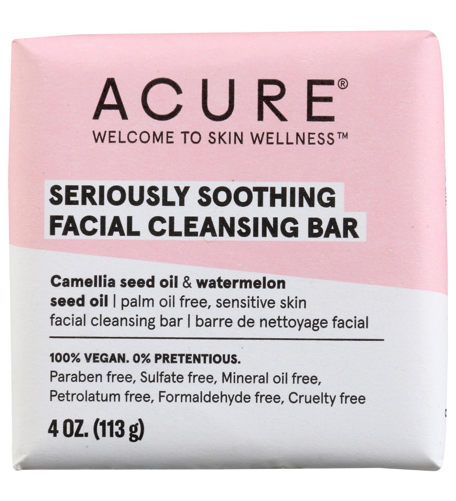 Acure Seriously Soothing Facial Cleansing Bar - Gentle 4 OZ Cleanser for All Skin Types | International Shipping Available - Buy Online on GoSupps.com