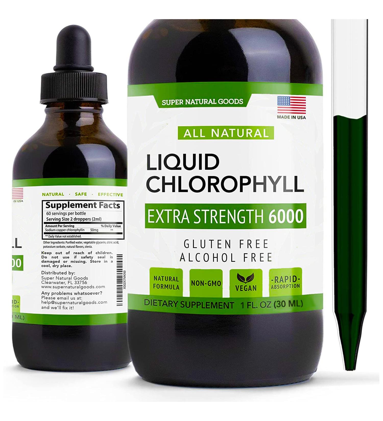 Premium All Natural Chlorophyll Drops for Water - Internal Deodorant, Energy Booster & Immune Support - 1oz by Super Natural Goods - Buy Online on GoSupps.com