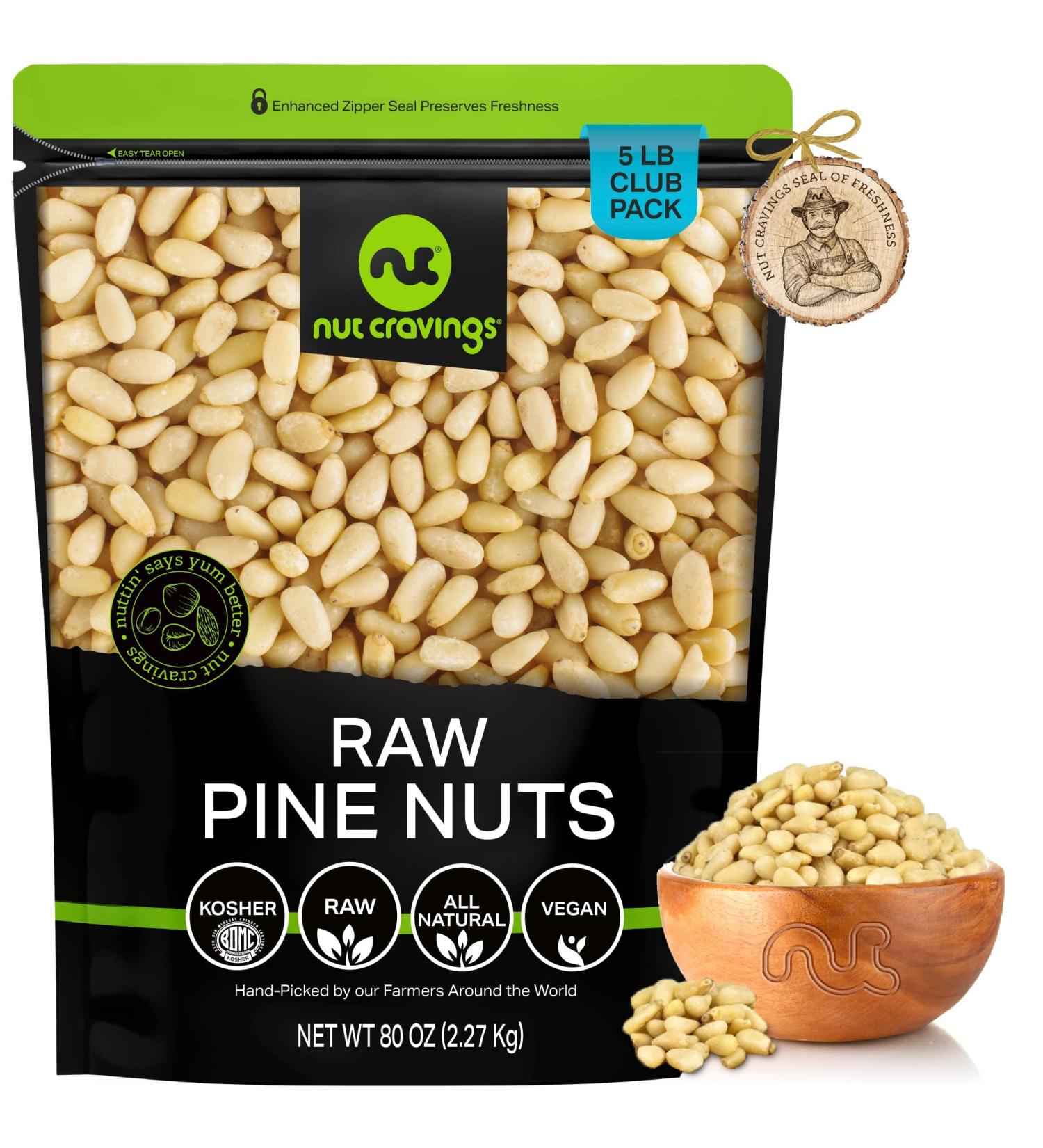 Raw Pine Nuts Pignolias - 5 LB Bulk Bag, Unsalted & Superior to Organic - Healthy Protein Snack, All Natural, Keto Vegan & Kosher - Prime Resealable Bag - Buy Online on GoSupps.com