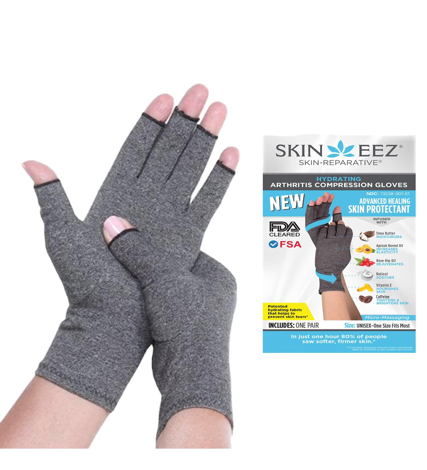 Skineez Compression Gloves - Medical Grade Fingerless Design for Arthritis Carpal Tunnel & Tendonitis Relief Moisturizing Benefits One Size Gray - International Shipping Available - Buy Online on GoSupps.com