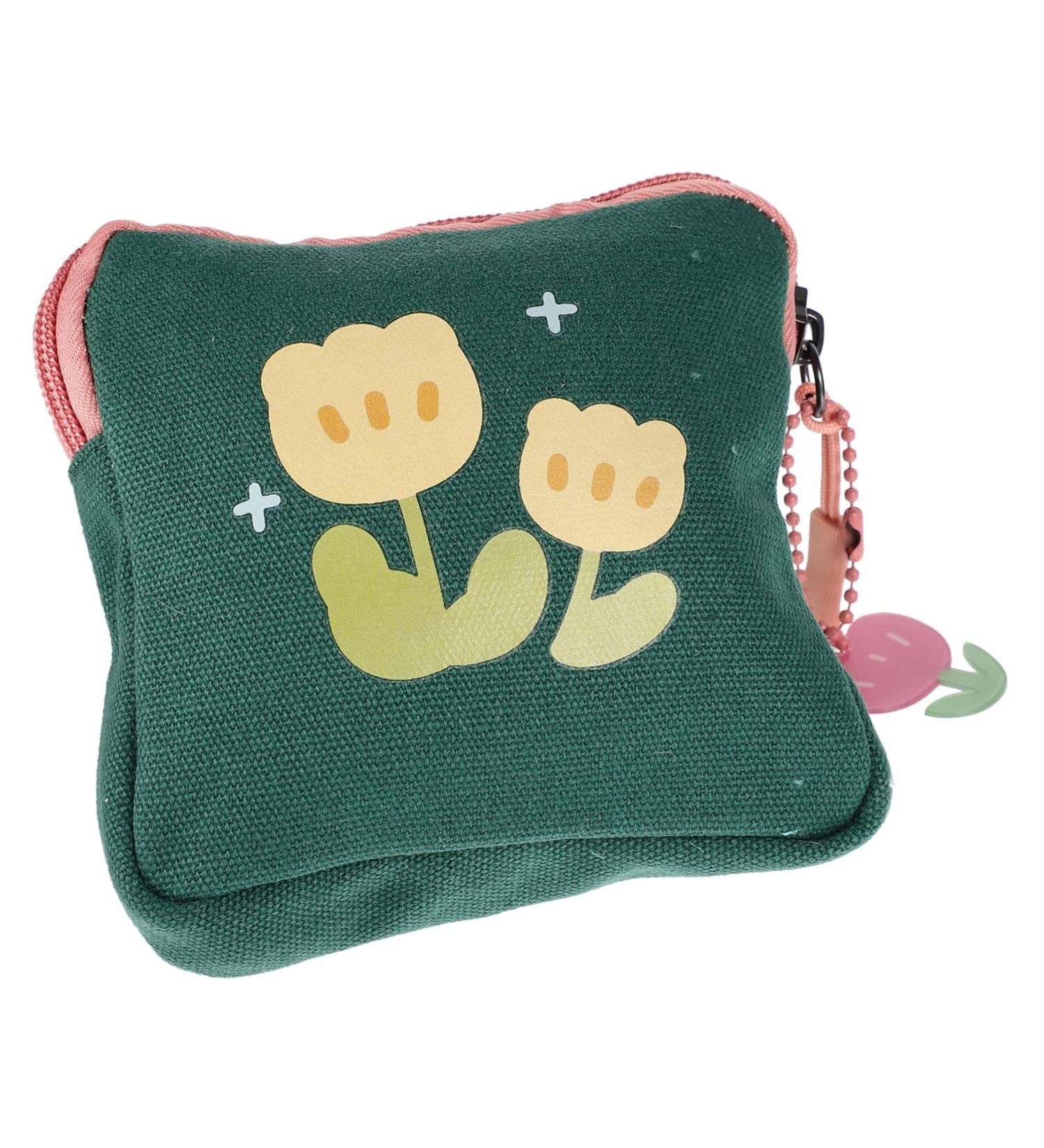 Plafope Women's Portable Makeup Bag - Multi-Purpose Travel Wallet & Storage for Menstrual Items - Green 11.5x11.5x2cm - Buy Online on GoSupps.com