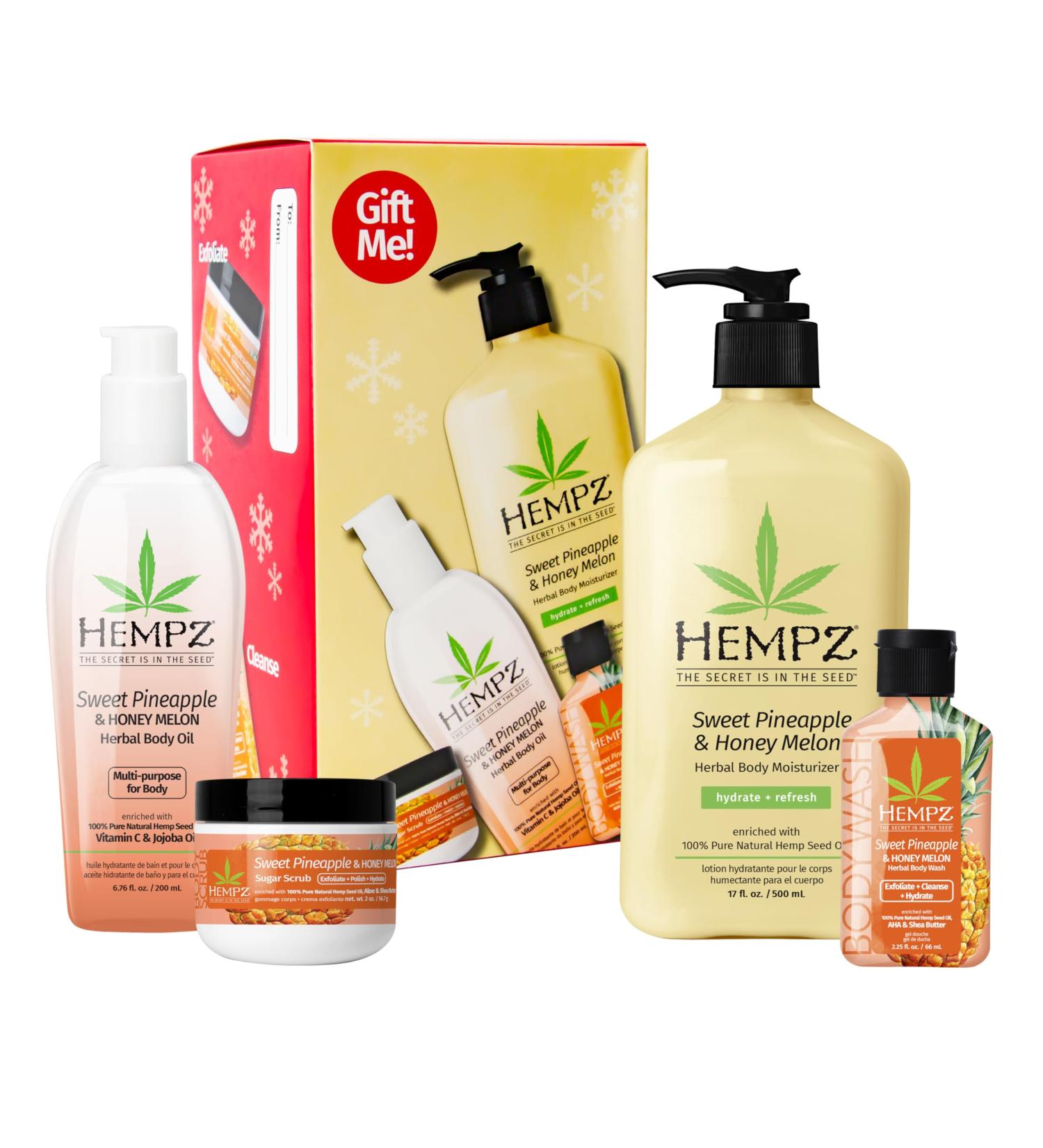Hempz Sweet Pineapple & Honey Melon Gift Set | Body Care Routine | Lotion Bath Oil Wash & Scrub - Buy Internationally - Buy Online on GoSupps.com