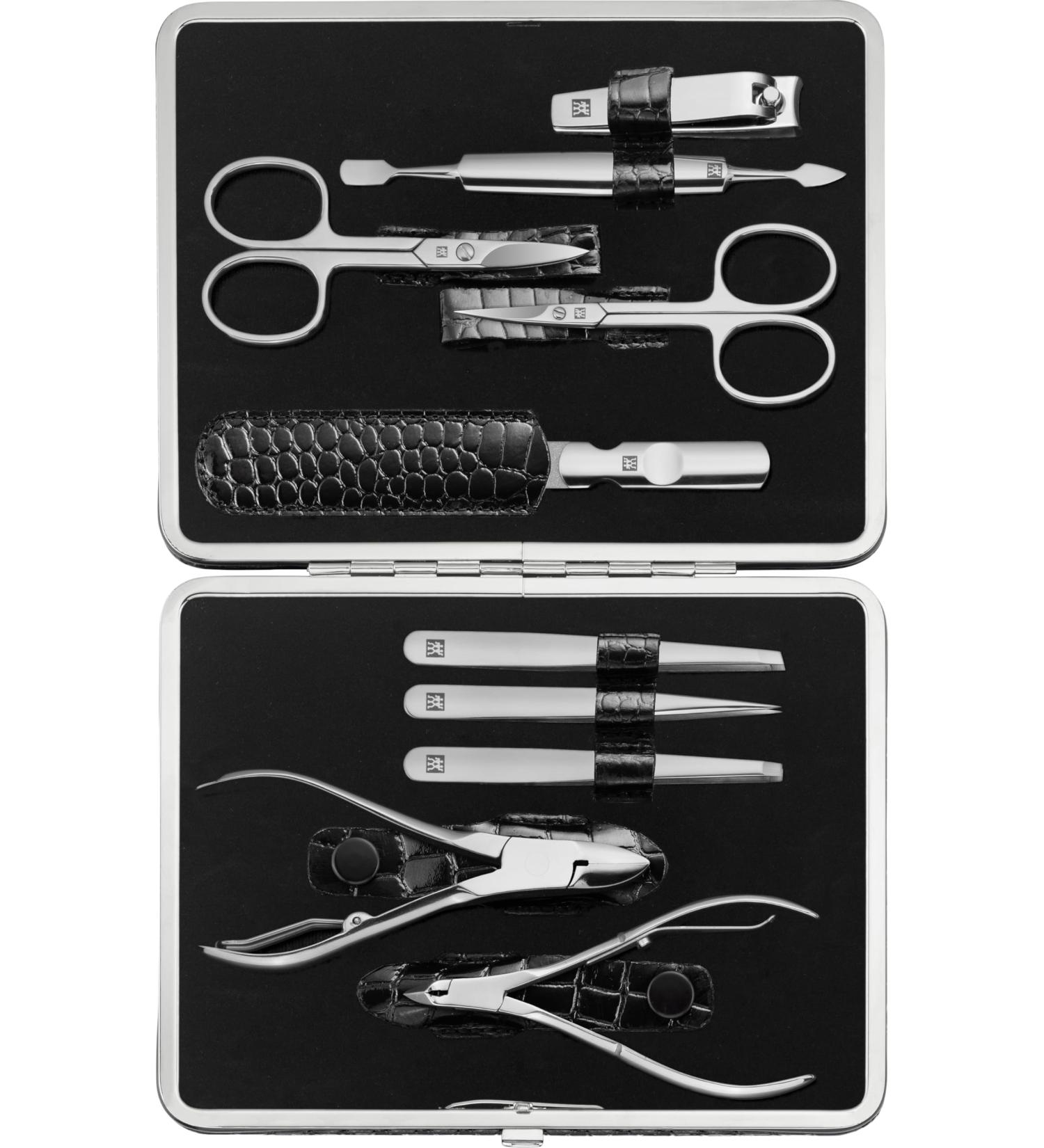 Premium Twin Manicure & Pedicure Set - 5-Piece Real Leather Nail Care Kit | Black 10-Part Bundle with Nail Shaver - Buy Online on GoSupps.com