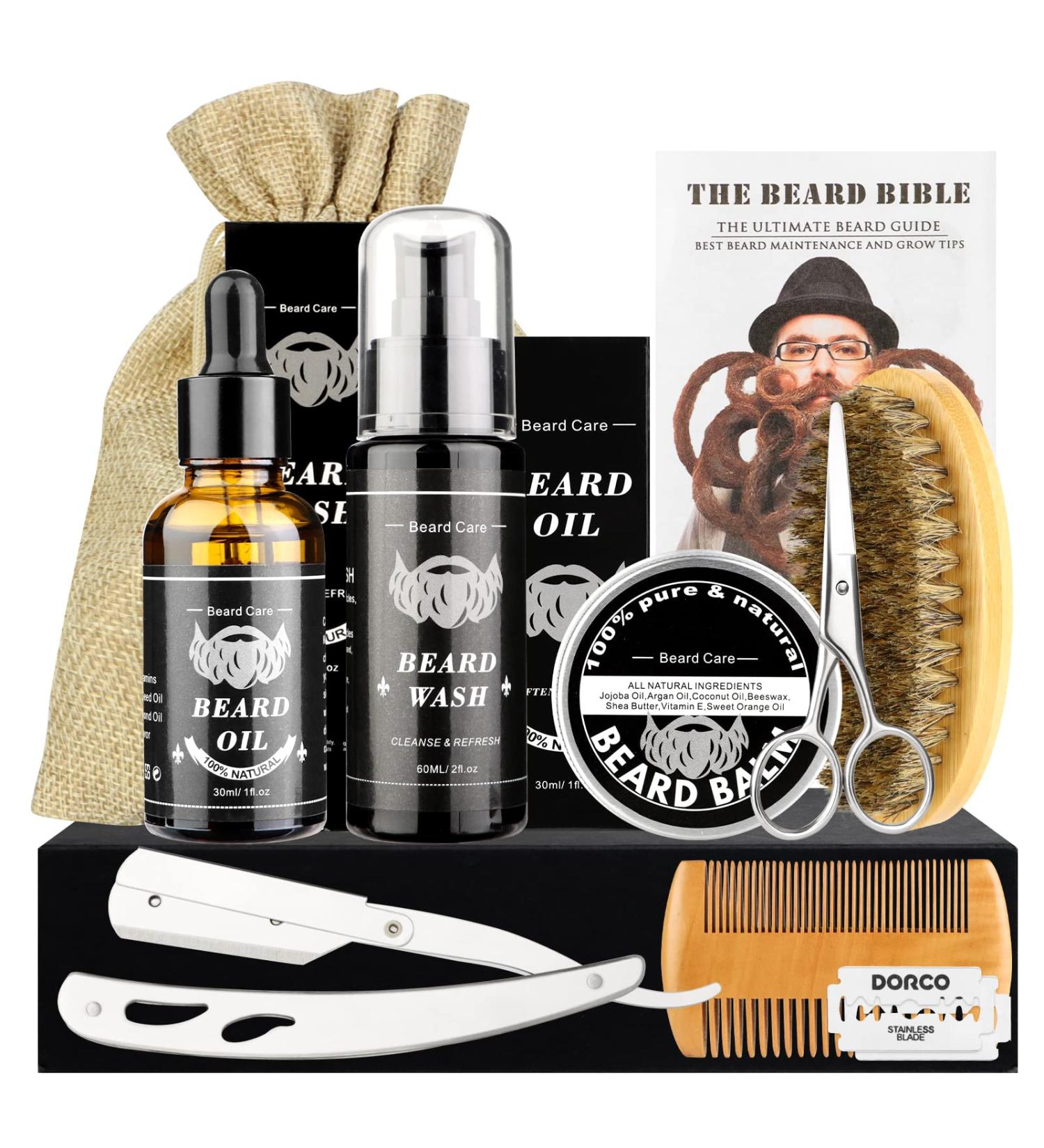 Buy MxTimwan 10-Part Beard Care Set for Men | Gift Set with Shampoo Oil Balm Comb Shears & Travel Bag - Buy Online on GoSupps.com