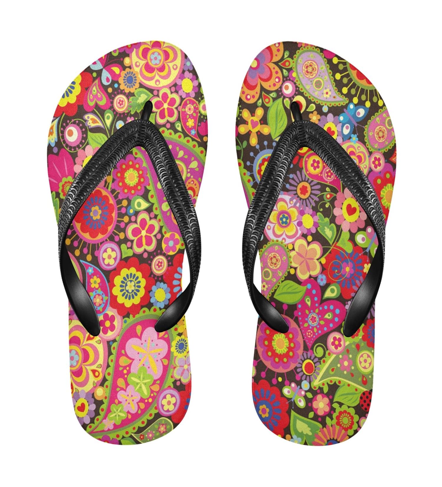 Mnsruu Spring Floral Paisley Print Flip Flops - XXL Size for Men & Women | Home Hotel Spa & Travel Footwear - Buy Online on GoSupps.com