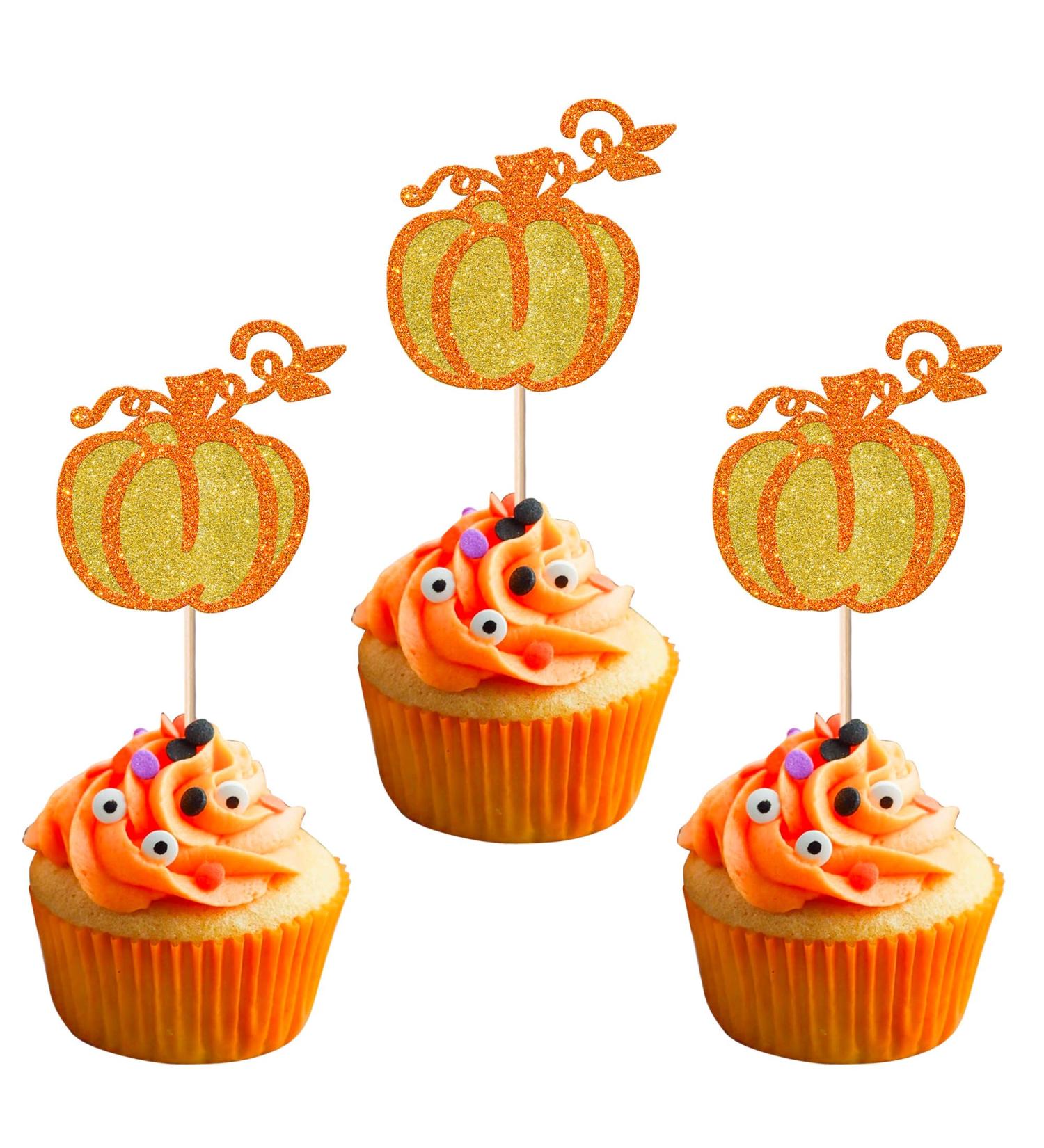 Pack of 24 Pumpkin Cake Decorations Glitter Autumn Theme Cupcake Toppers Halloween Cake Decorations for Pumpkin Theme Baby Shower Thanksgiving Birthday Party Cake Decorations Gold Gold Style4 - Buy Online on GoSupps.com
