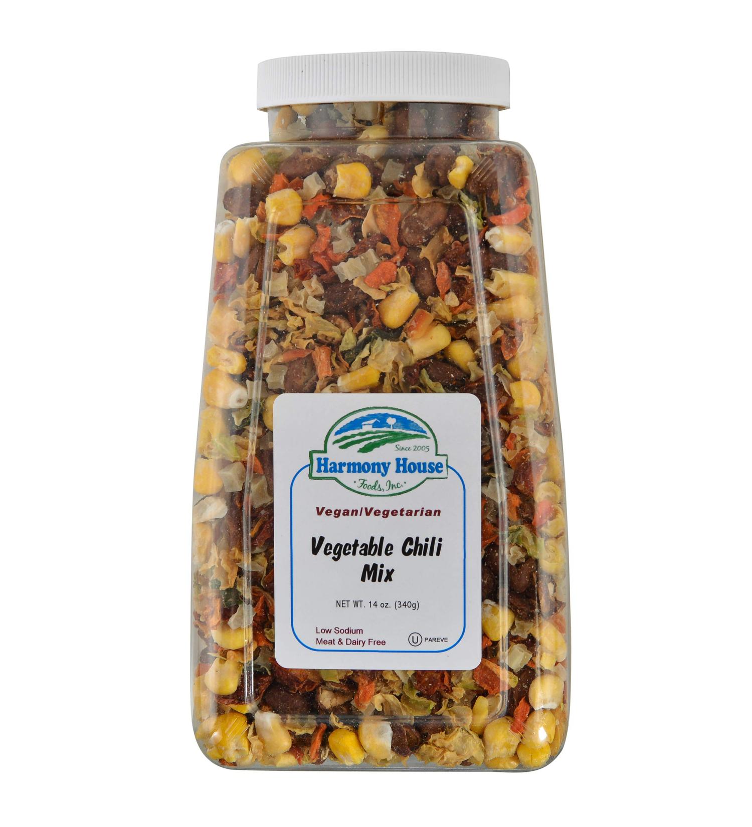 Harmony House Plain Vegetable Chili Mix - Gluten Free, Low Sodium for Cooking, Camping, Emergency Supply - 14 oz. Jar - Buy Online on GoSupps.com