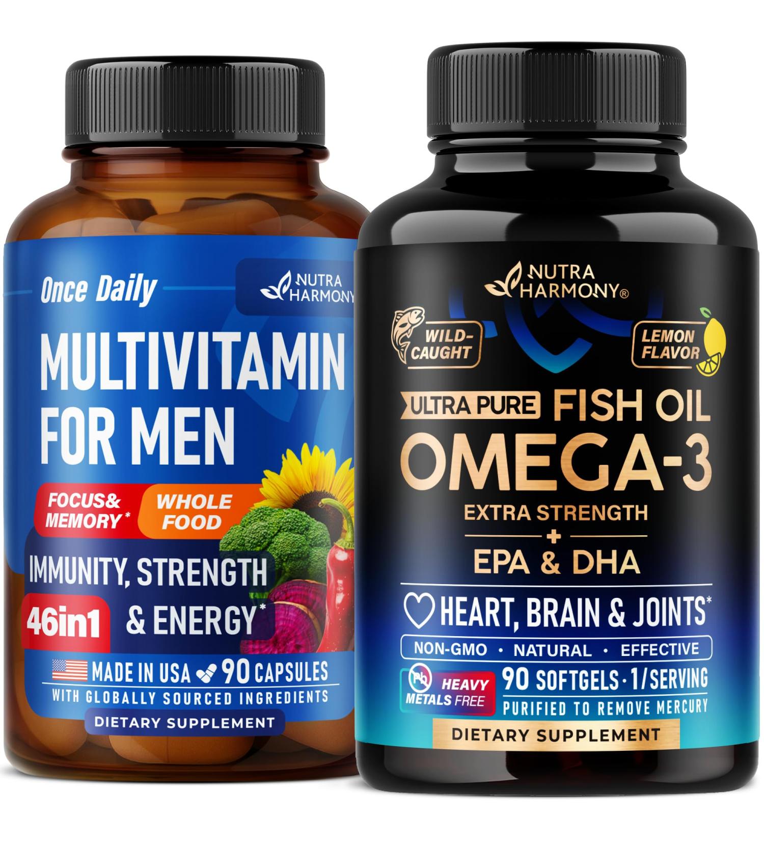 NUTRAHARMONY Multivitamins for Men Capsules & Omega 3 Fish Oil Softgels