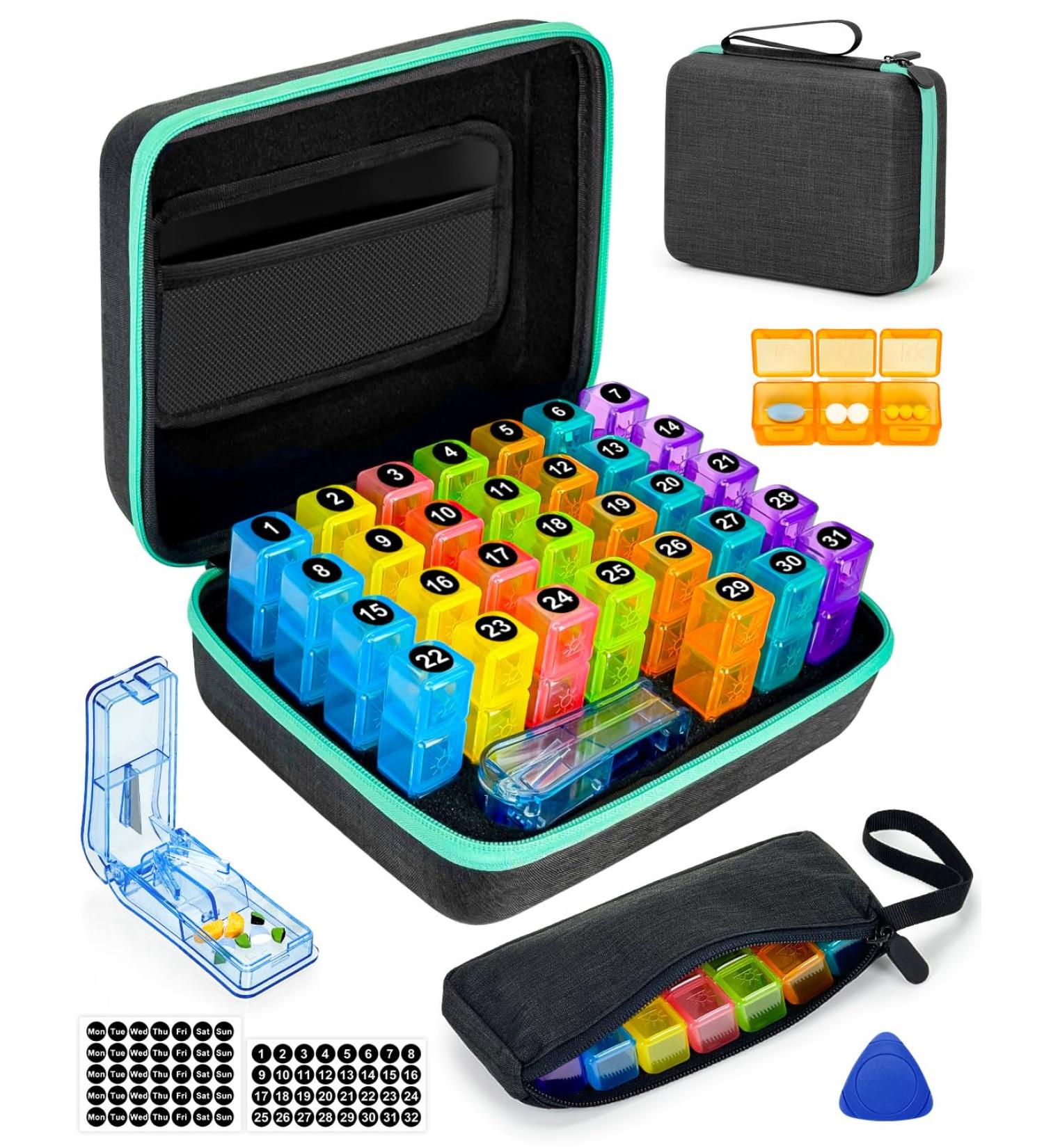 Monthly Pill Organizer 3 Times a Day | Portable Hard Shell | 31-Day Box with Pill Cutter | Medication Management Solution - Buy Online on GoSupps.com