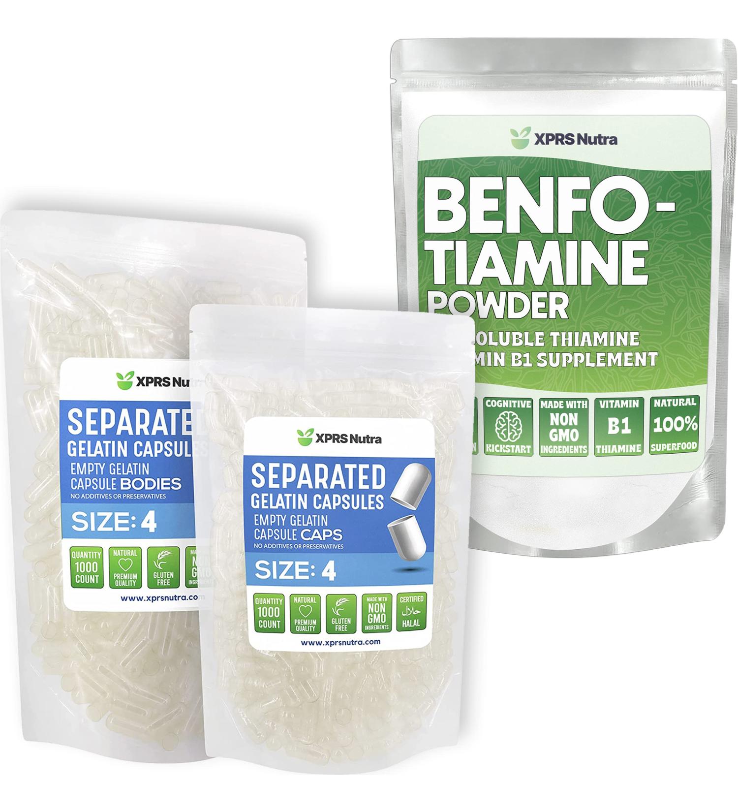 XPRS Nutra Separated Size 4 Capsules (1000 Count) with Benfotiamine Powder (.25 Ounce) Bundle - Buy Online on GoSupps.com