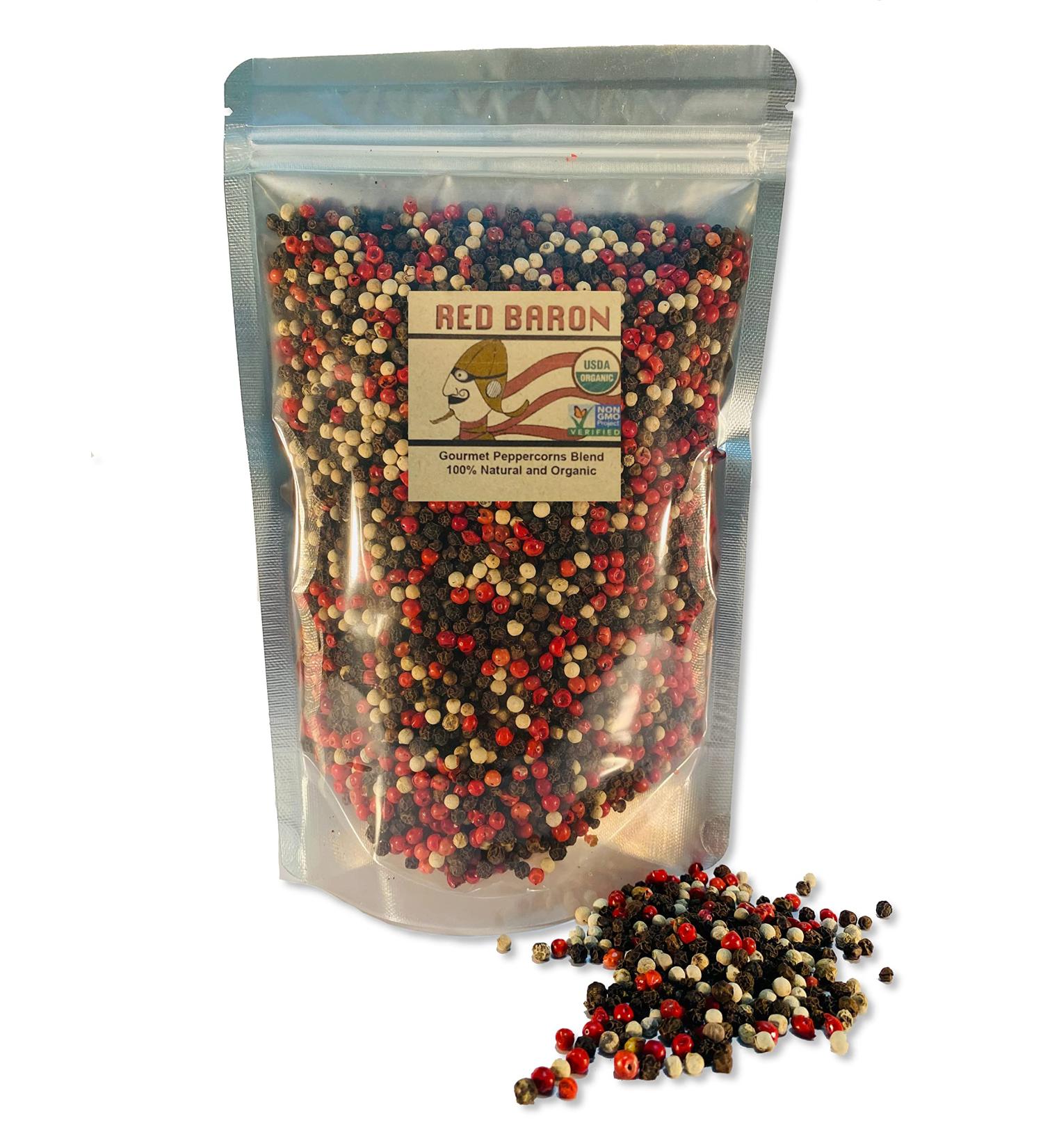 Red Baron Organic Gourmet Peppercorn Blend - 100% Natural, Paleo, Keto, Vegan Friendly, Non-GMO, No Artificial Color - 10 oz Rainbow Blend with Black, Pink, and Red Peppercorns - Buy Online on GoSupps.com