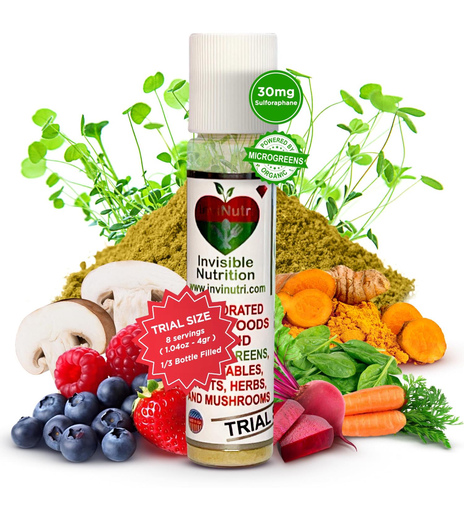 InviNutri Superfood Powder for Sensory & Picky Eaters. A TINY scoop- 40x Nutrient-Rich, 30mg Sulforaphane for Detox. Organic Microgreens, Fruits & Veggies - Blends Invisibly into Most Meals Trial Size - Buy Online on GoSupps.com