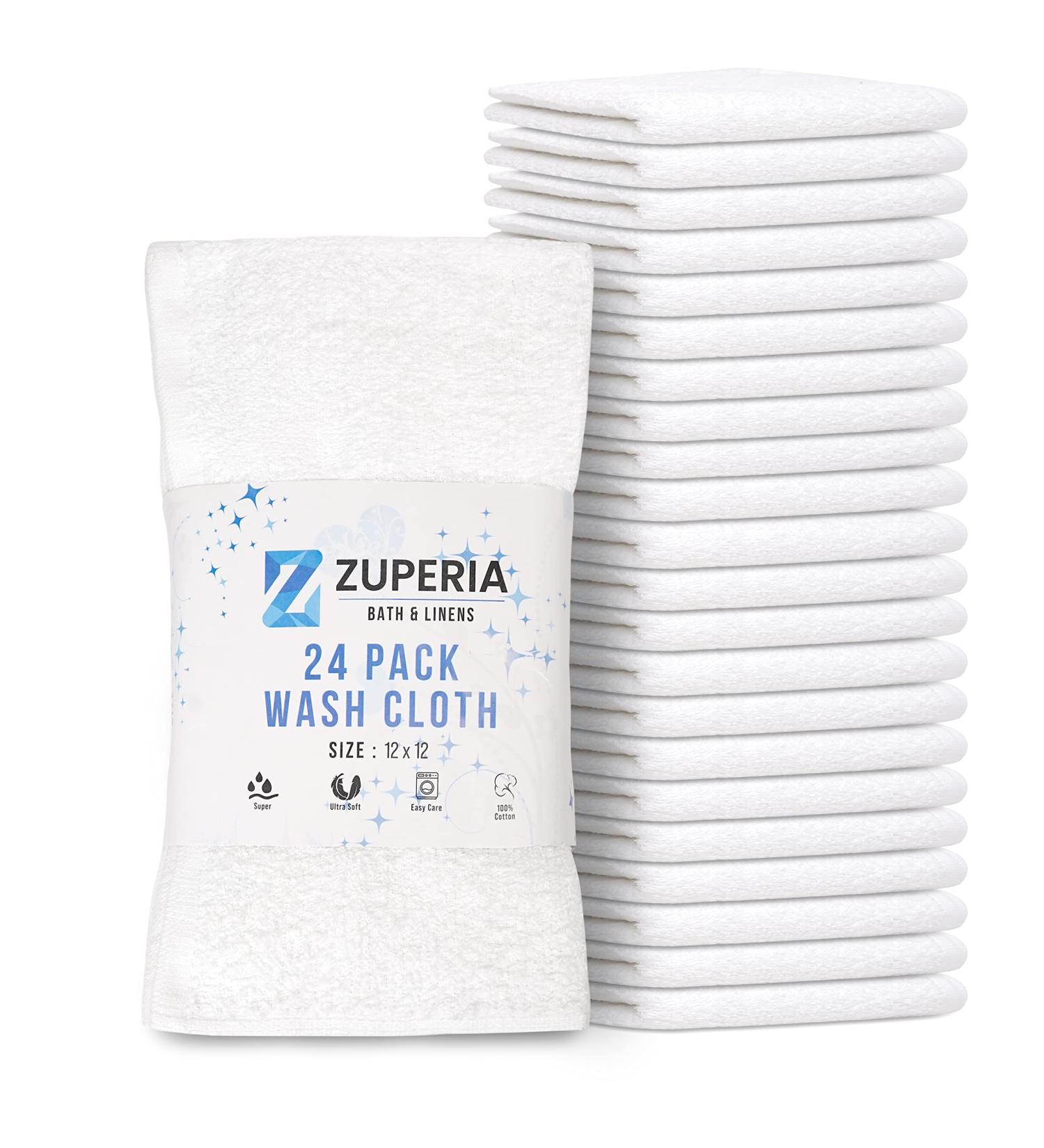 Zuperia 100% Cotton Luxury Wash Cloths 24 Pack - Soft & Absorbent Face Towels for Spa Gym Hotel, 12x12 Inches, White - Pack of 24 - Buy Online on GoSupps.com