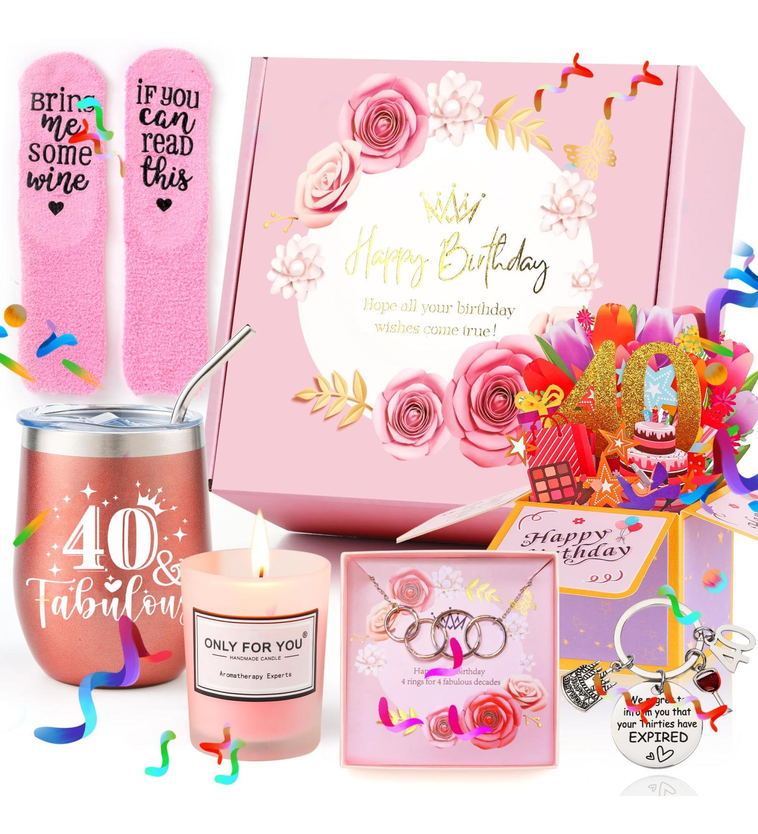 Yolidas 40th Birthday Gifts for Women Birthday Gifts for Her Gift Baskets Ideas for Her Mom Sister Female Friends Coworker Wife Girlfriend Daughter Unique Gifts for Women Pink-40th - Buy Online on GoSupps.com