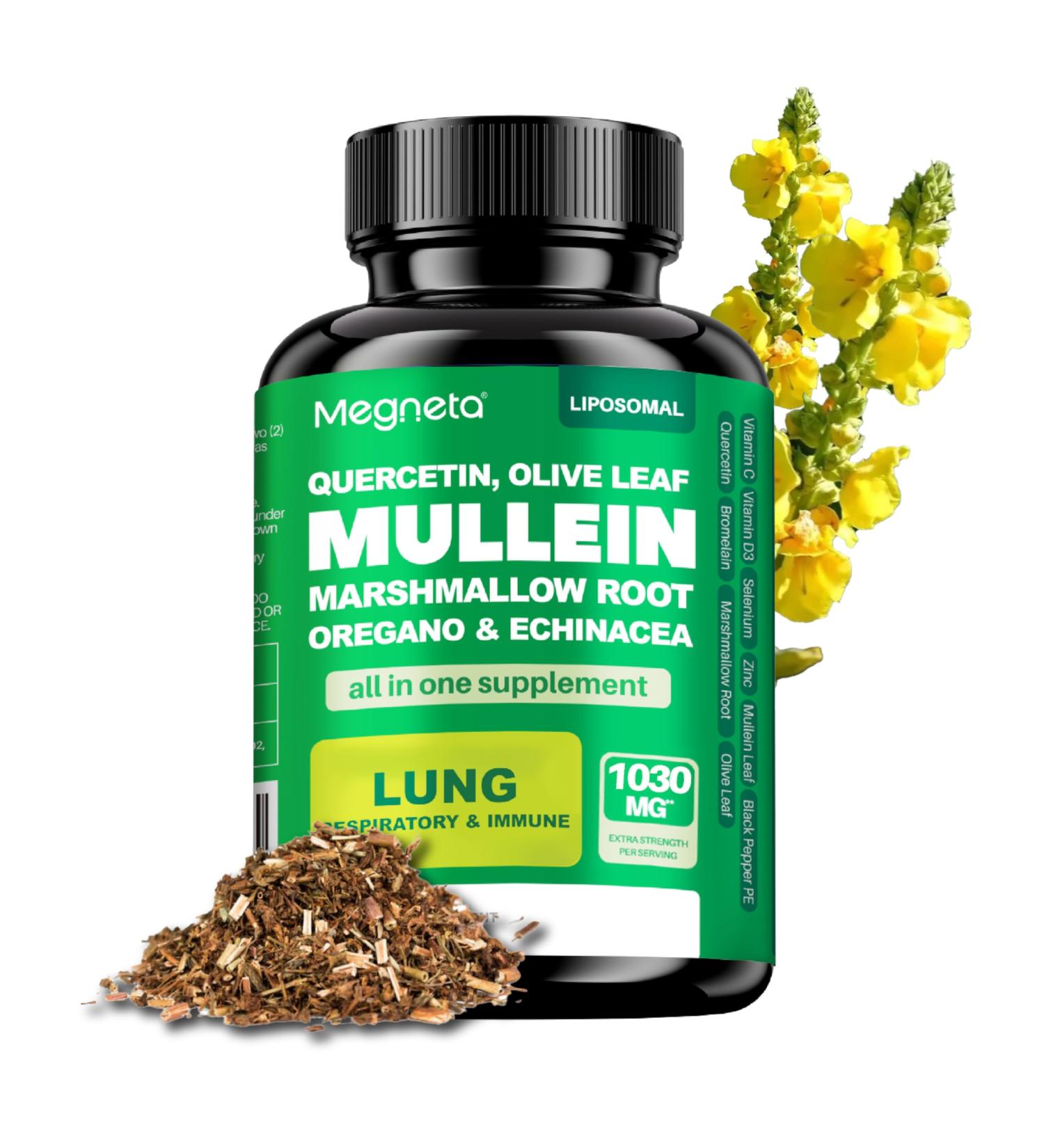 MEGNETA Lung Health Support Capsules Mullein Leaf Olive Leaf Marshmallow Root 60 Count - Buy Online on GoSupps.com