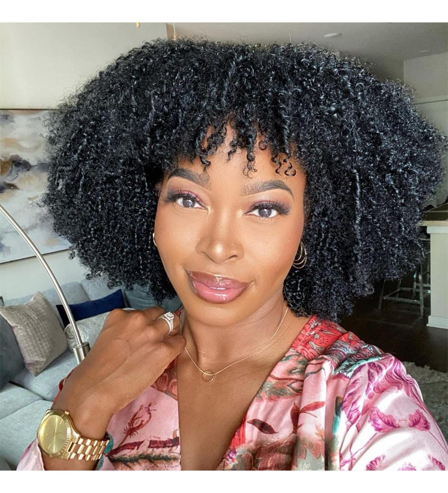 Eyelissom Afro Kinky Curly Wig 14 Brazilian Virgin Human Hair 200% Density Full Machine Made Scalp Base Wig for Black Women - Buy Online on GoSupps.com