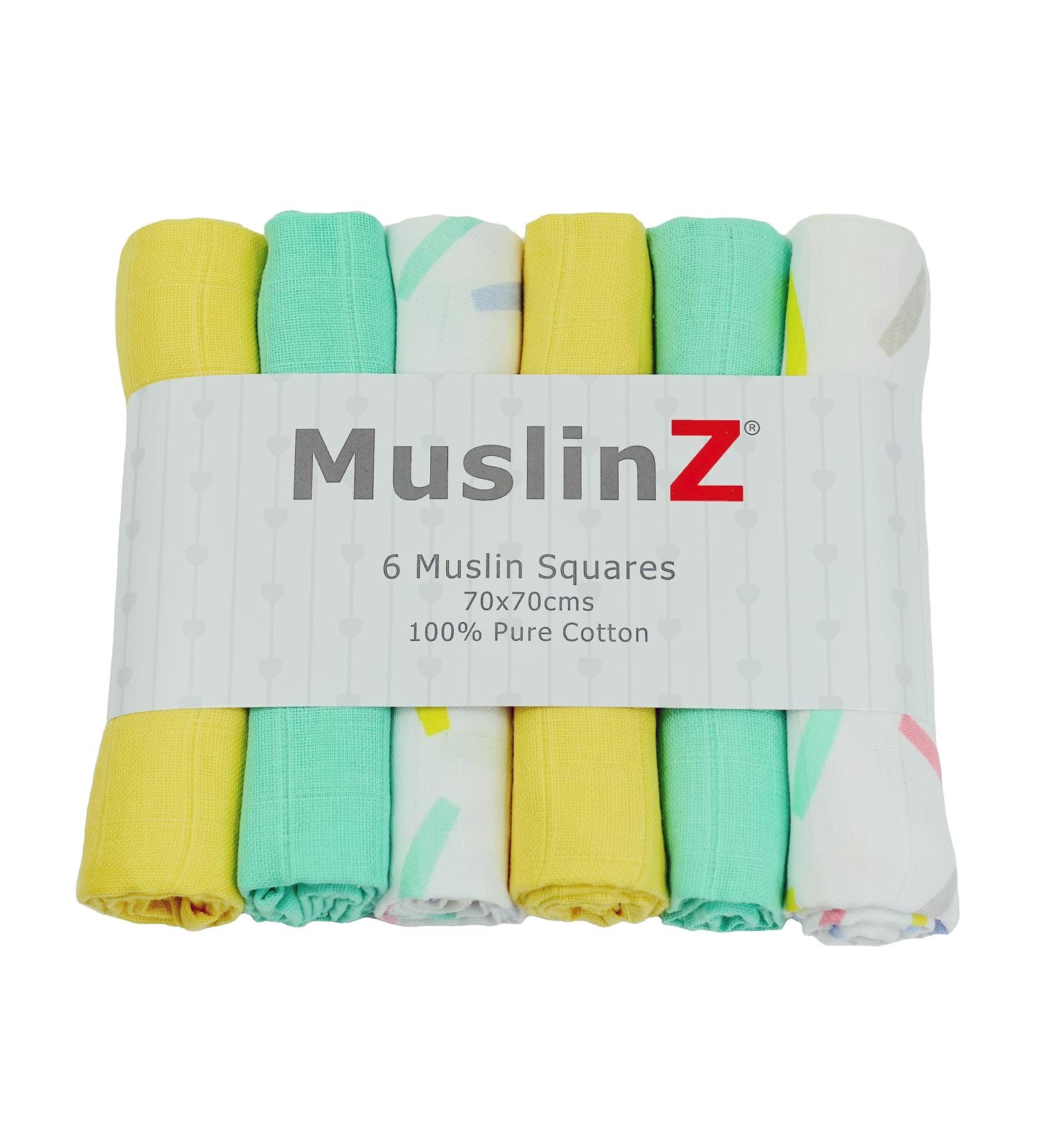 MuslinZ 6pk Baby Muslin Squares 70x70cm - 100% Pure Cotton, Absorbent & Breathable - Confetti Print - Buy Online on GoSupps.com