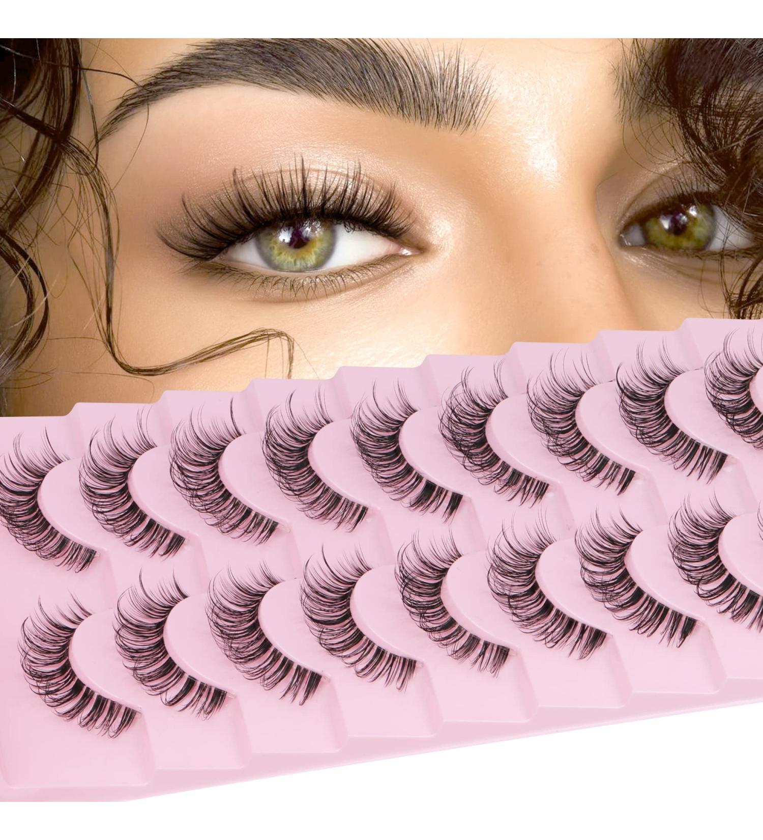 Winifred M Clear Band Short False Eyelashes - Natural Look D Curl Faux Mink Wispy Lashes | Multi-layered Strip Lash for a Soft and Reusable Fluffy Finish - 10 pairs - Buy Online on GoSupps.com
