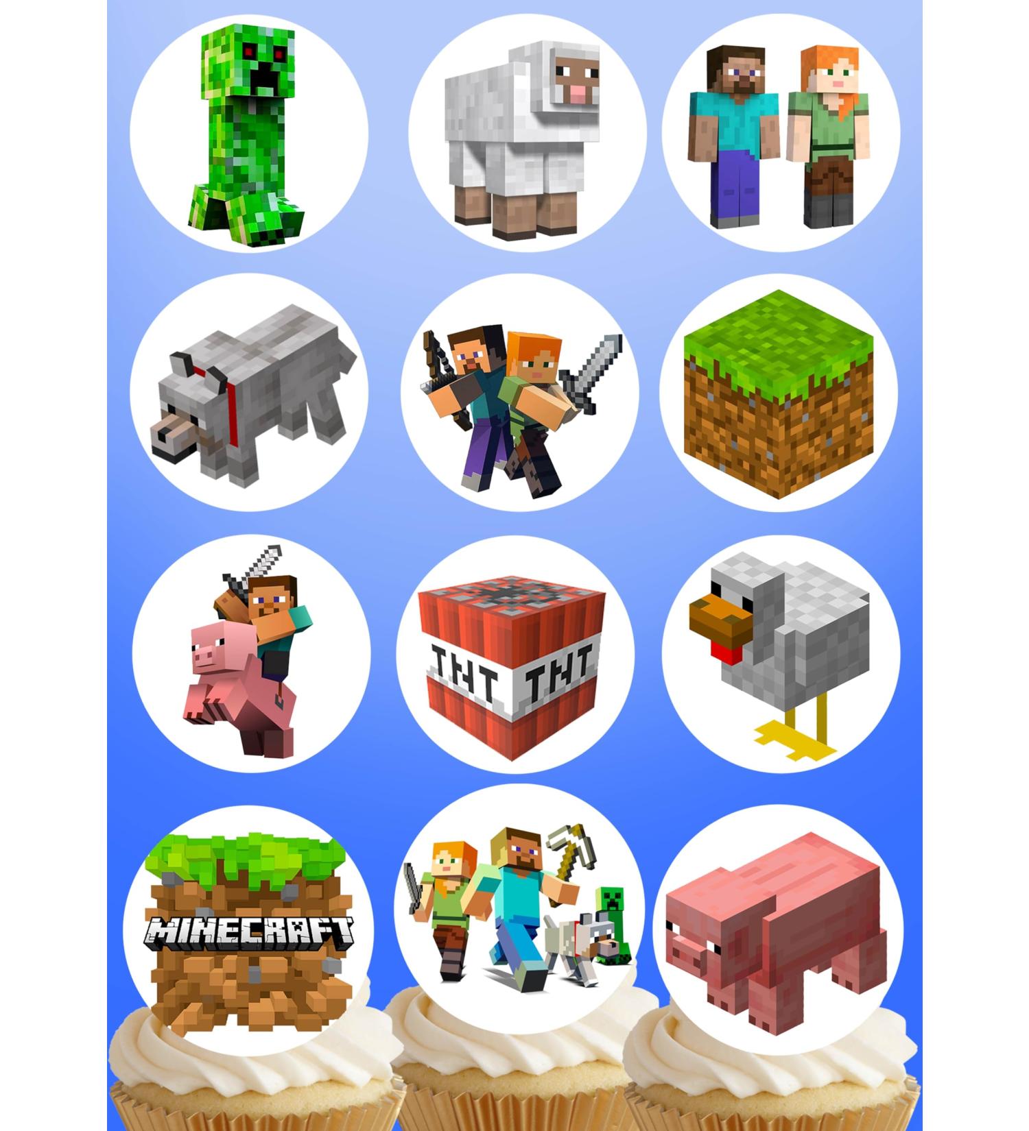 Pre-Cut Minecraft 1A Edible Stand up Wafer Paper Cupcake Toppers Cake Decorations Birthday Party (12) - Buy Online on GoSupps.com