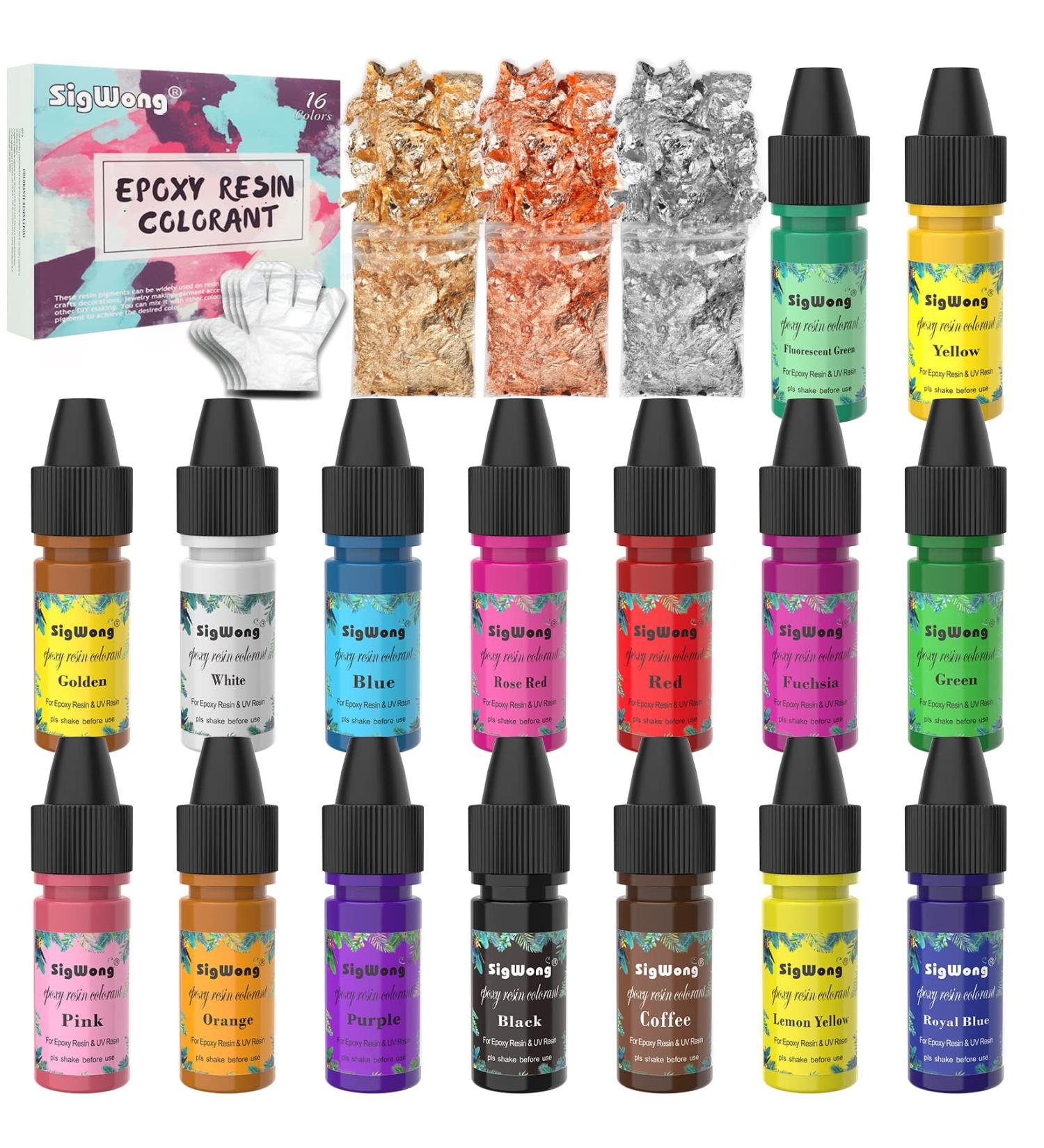16 Color Liquid Translucent Epoxy Resin Pigment Set - Highly Concentrated Dye for DIY Jewelry and Crafts - 10ml Each - Buy Online on GoSupps.com