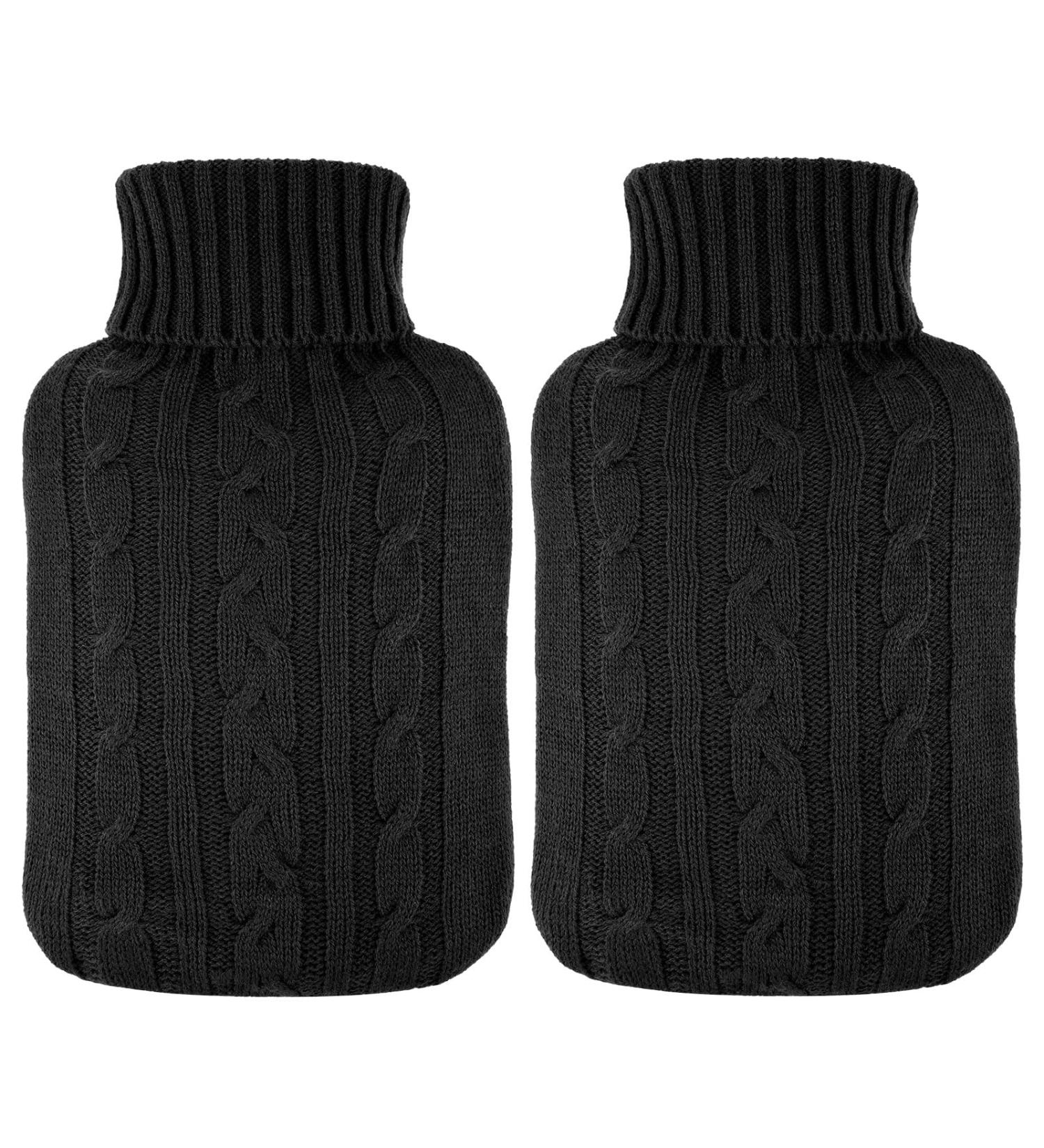 Buy 2 Pieces Knitted Hot Water Bottle Covers - Soft Winter Sweaters for Pain Relief & Therapy (Black) - Ideal for Cramps & Aches - Buy Online on GoSupps.com