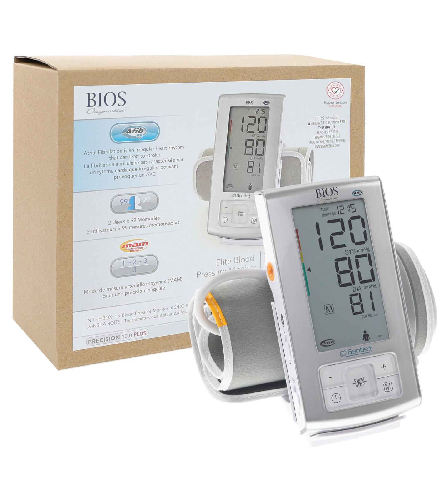 BIOS Diagnostics Elite Blood Pressure Monitor w/ Atrial Fibrillation Screening AFIB Monitor Home Blood Pressure Monitor 2 Users 99 memory Clinical Accuracy Home Use #1 Canadian Blood Pressure Manufacturer* - Buy Online on GoSupps.com