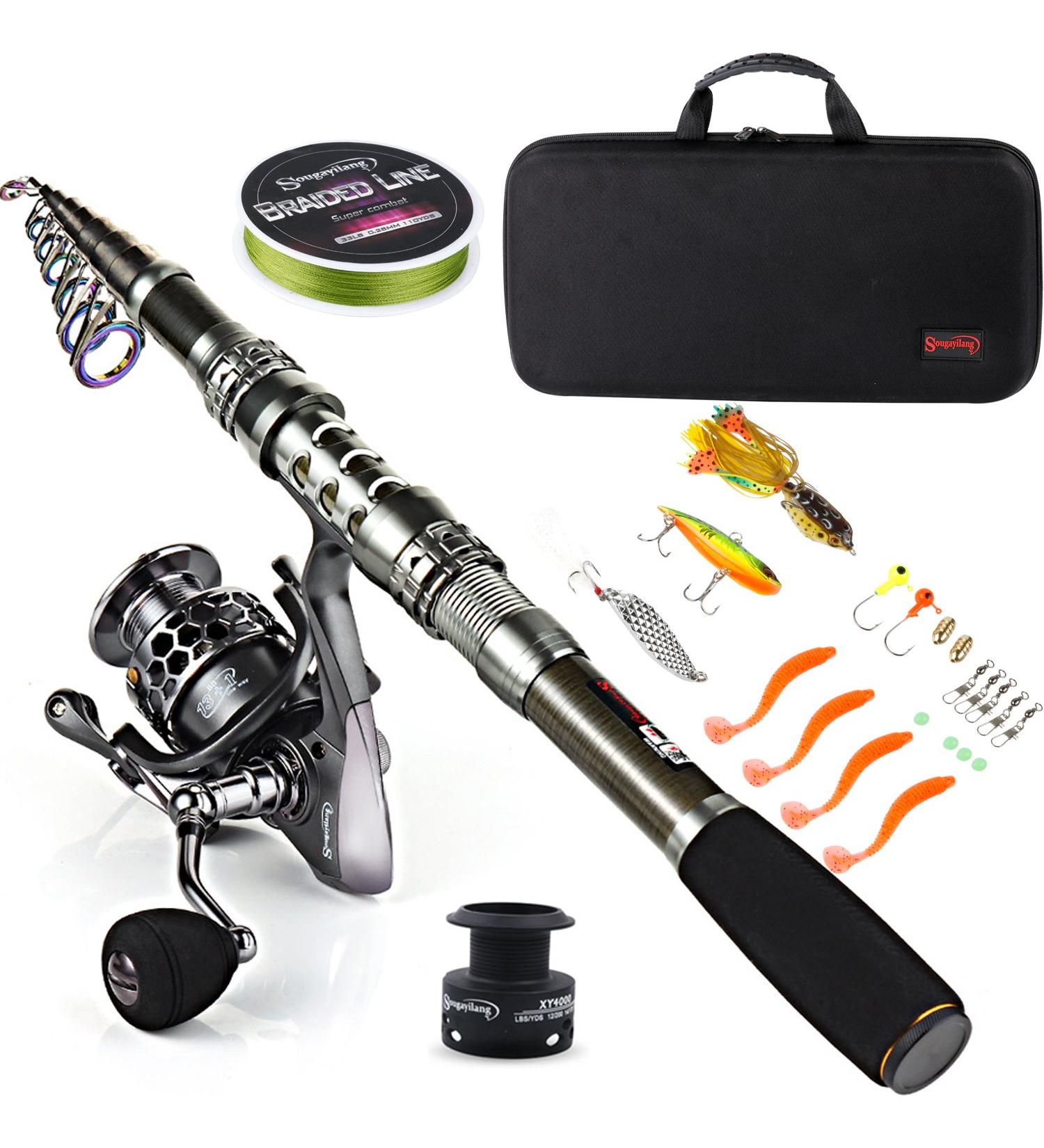 Sougayilang Fishing Rod Combo - 1.8M Telescopic Pole, Spinning Reel, and Full Kit with Carrier Bag for Travel - Saltwater and Freshwater Fishing - Buy Online on GoSupps.com