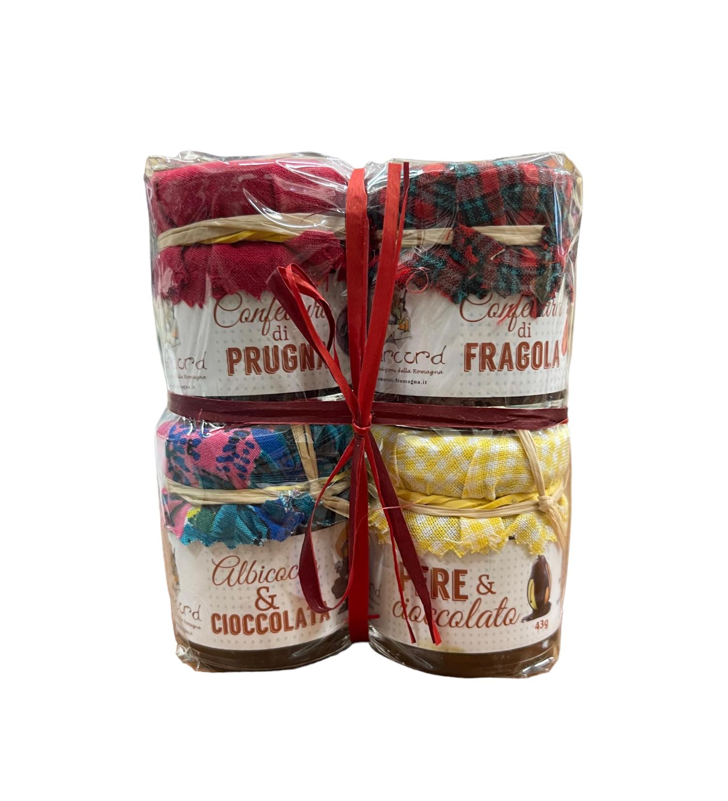 Amarcord La Romagna Jam Set: Plum Strawberry Apricot & Chocolate Pear & Chocolate 43g x 4