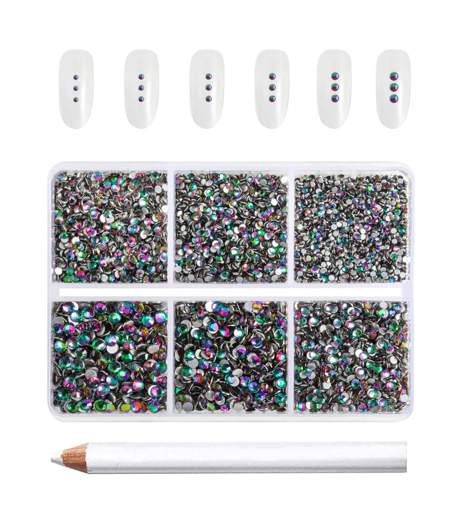 Beadsland 7200PCs Flatback Rhinestones - Clear Round Crystal Nail Gemstones Mixed Sizes SS3-SS10 Green Volcano Color with Wax Pencil Kit for Handicrafts - Buy Online on GoSupps.com