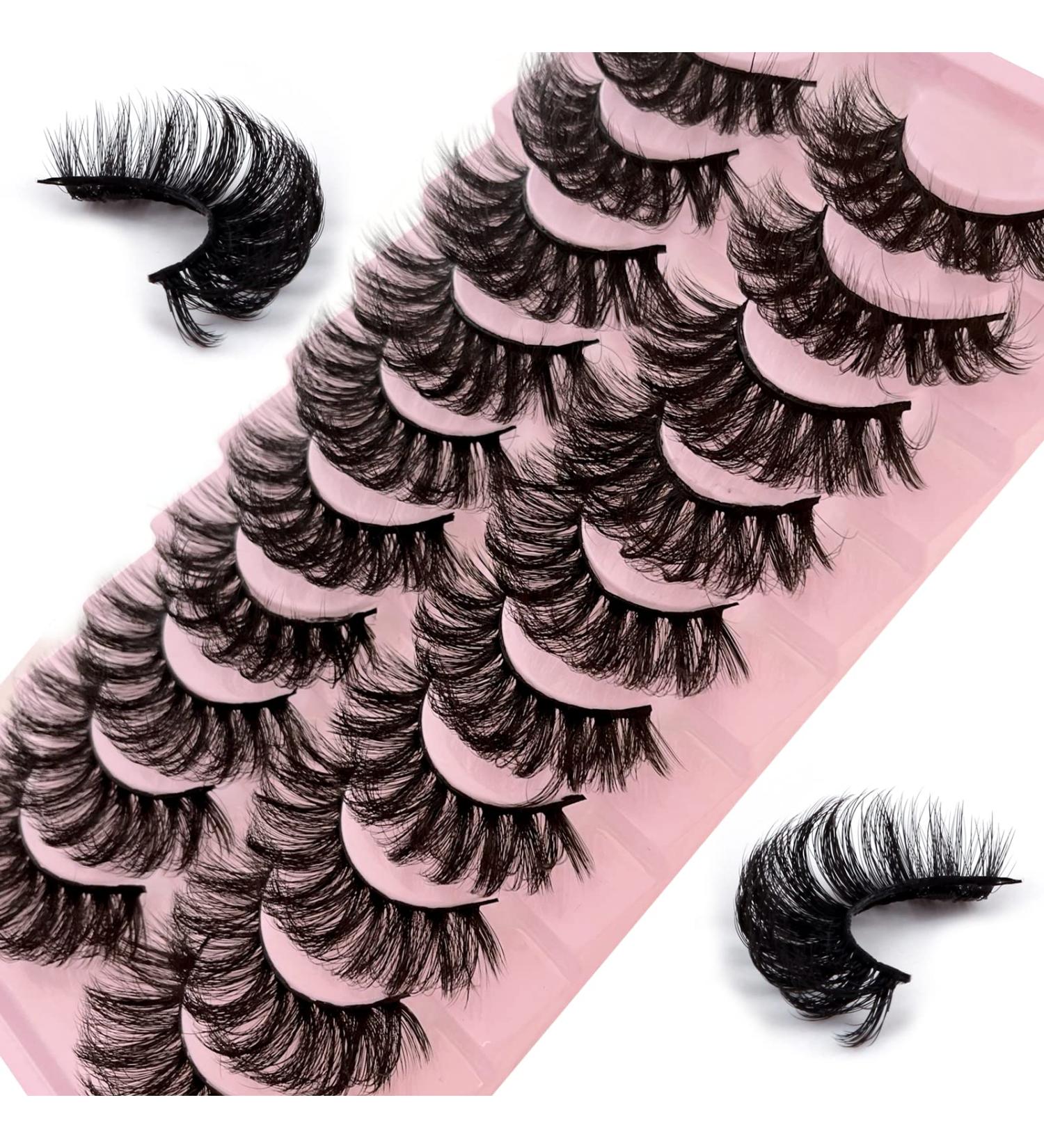 7D Faux Mink Russian Strip Lashes - 10 Pairs Reusable Natural Look | Wispy Fake Eyelashes for Makeup - Handmade Thick Soft Long Dramatic Volume - Buy Online on GoSupps.com