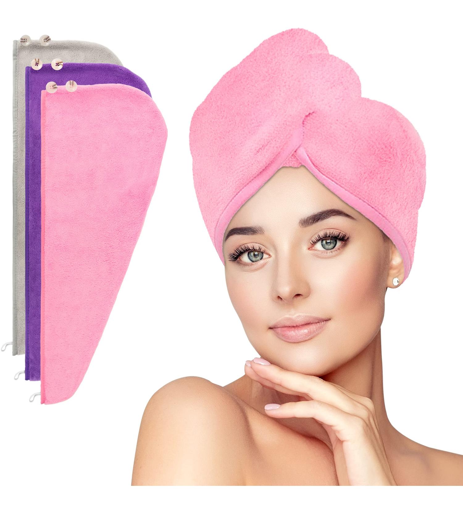 HOMERHYME Hair Drying Towel 3 Pack - Quick Dry, Highly Absorbent & Anti Frizz Hair Turban for Wet Curly Long Hair - Buy Online on GoSupps.com