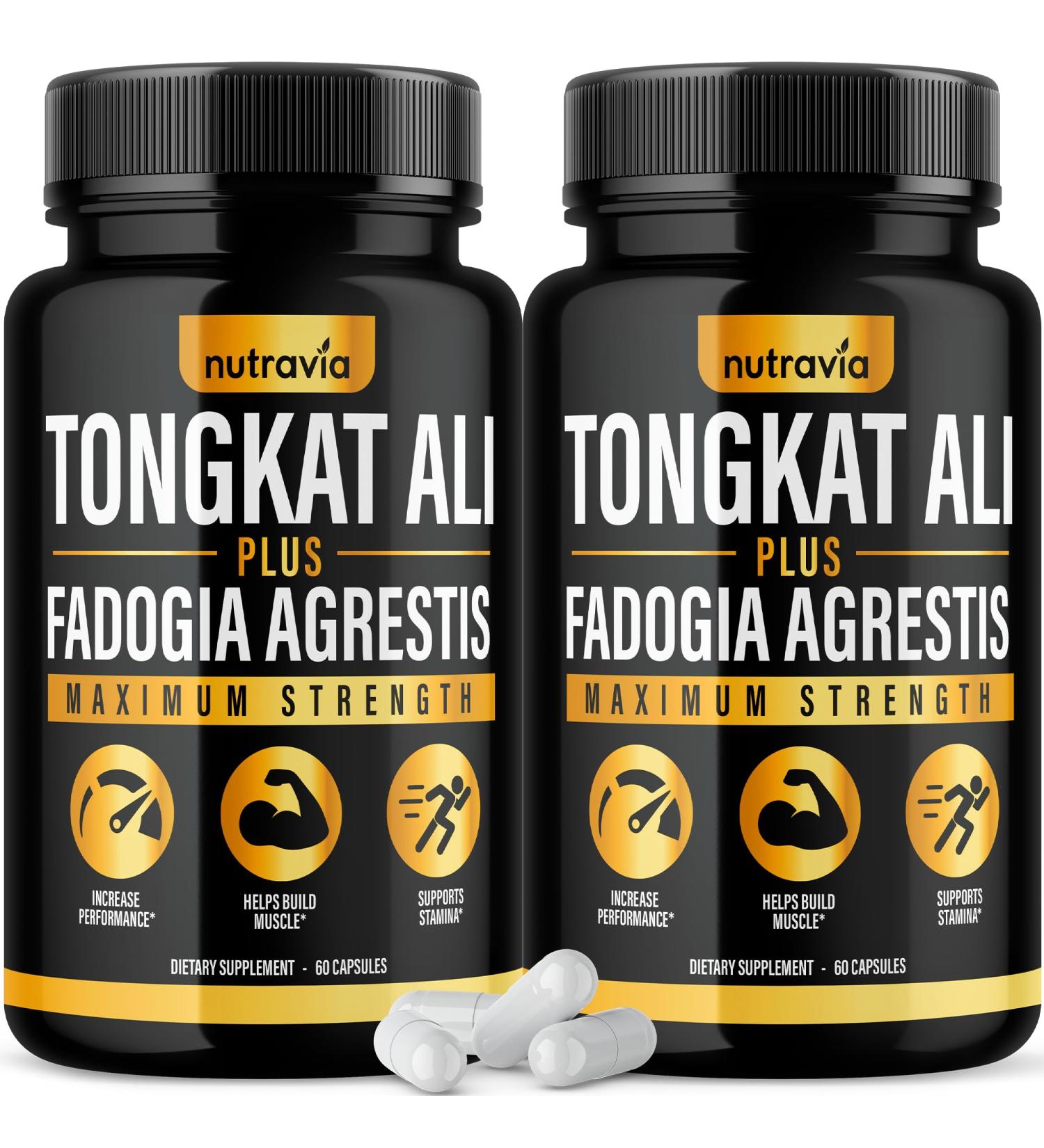2 Pack Tongkat Ali Fadogia Agrestis Supplement - Male Nitric Oxide Booster Longjack Extract Powder for Performance & Test Boost | 120 Capsules - Buy Online on GoSupps.com