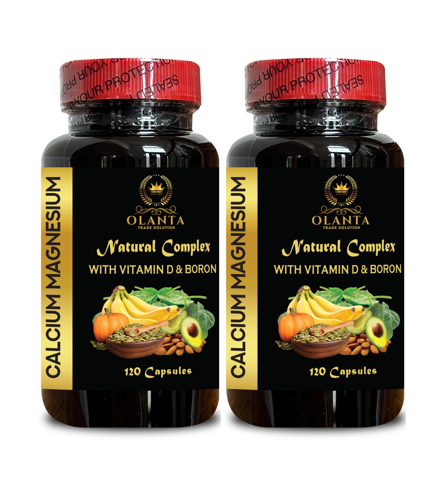 Calcium Magnesium Supplement - Support Bone Strength Organic Calcium with Magnesium Vitamin D3 for Women & Men Non-GMO Gluten Free - 2 Bottles 240 Capsules - Buy Online on GoSupps.com