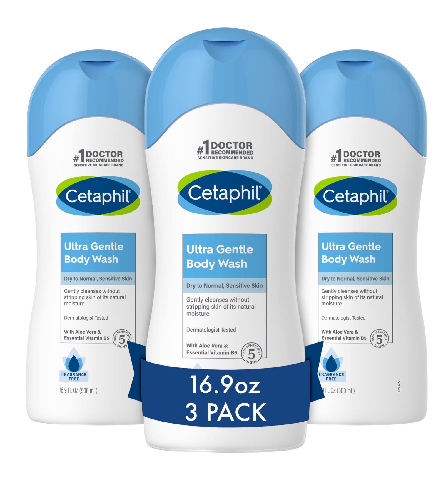 Cetaphil Ultra Gentle Body Wash Fragrance-Free - 16.9 fl oz (Pack of 3) | Sensitive Skin Care - Buy Online on GoSupps.com