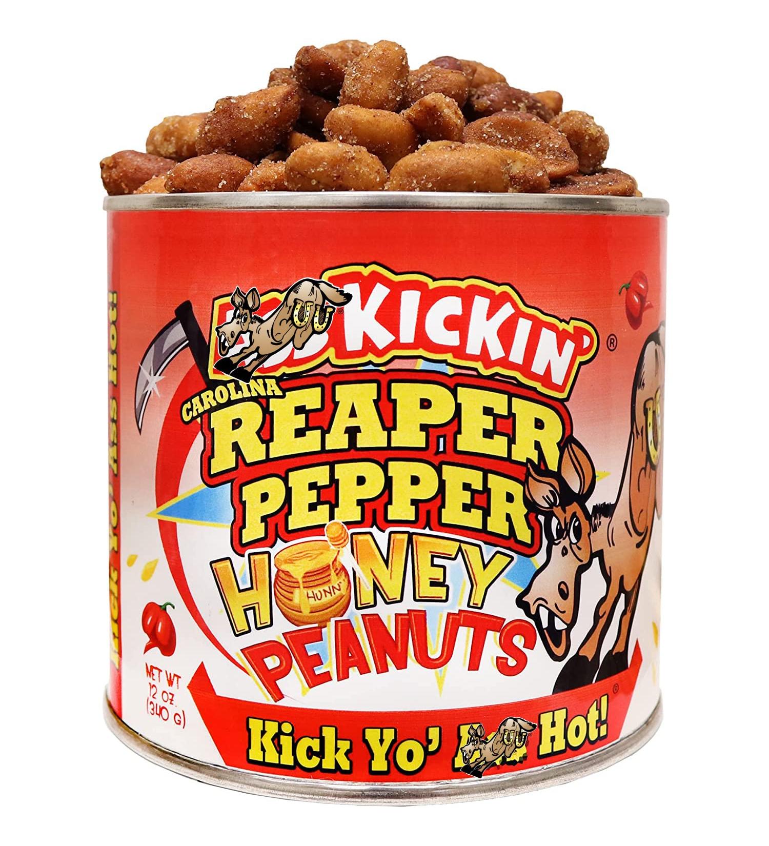 Kickin Carolina Reaper Pepper Honey Spicy Hot Peanuts 12oz - Ultimate Spicy Gourmet Gift Peanuts - Try if You Dare! - Buy Online on GoSupps.com