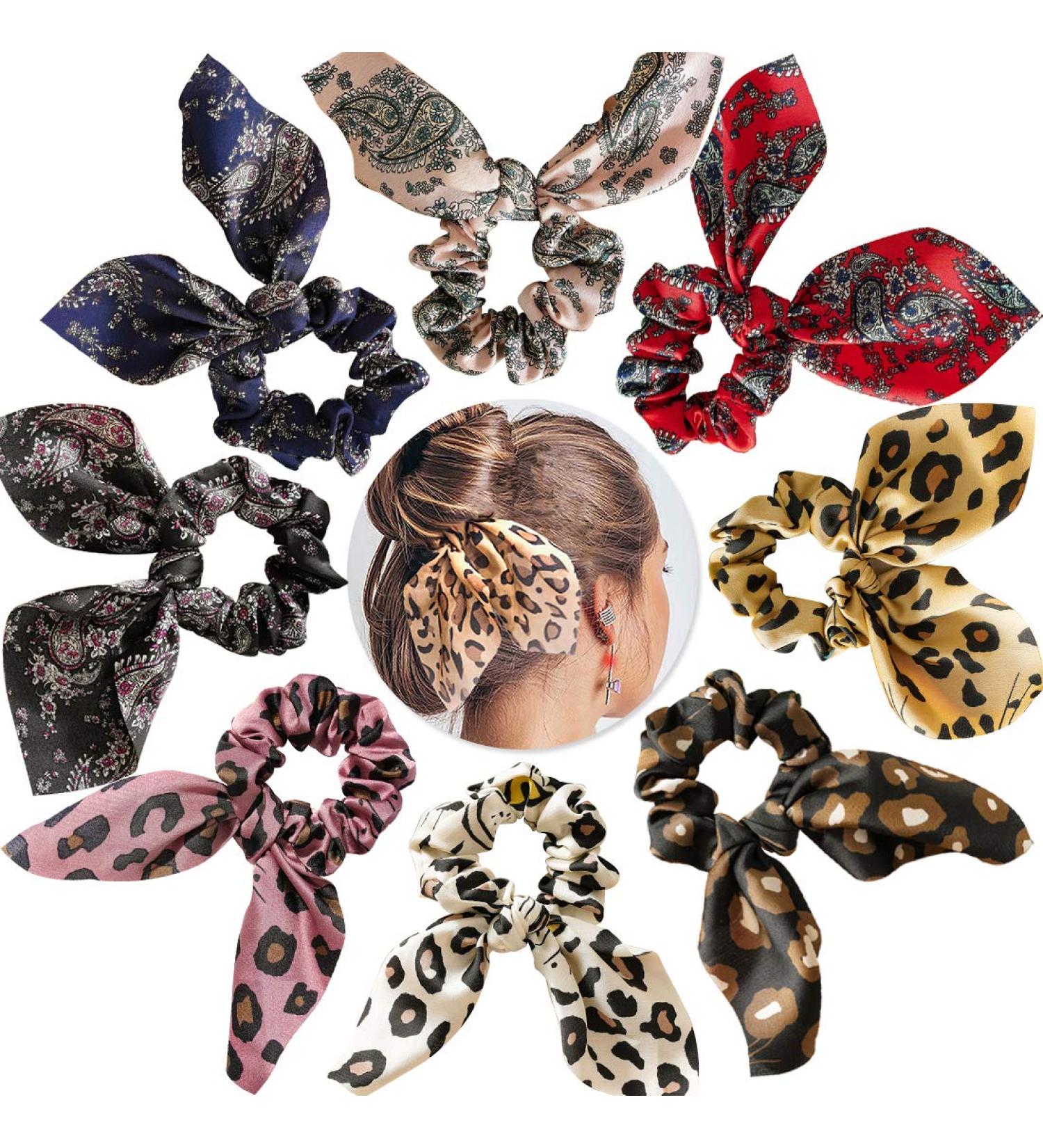 Reyok 8-Piece Bowknot Rabbit Ears Satin Silk Hair Ties - Vintage Elastic Ponytail Holders for Women & Girls - Buy Online on GoSupps.com