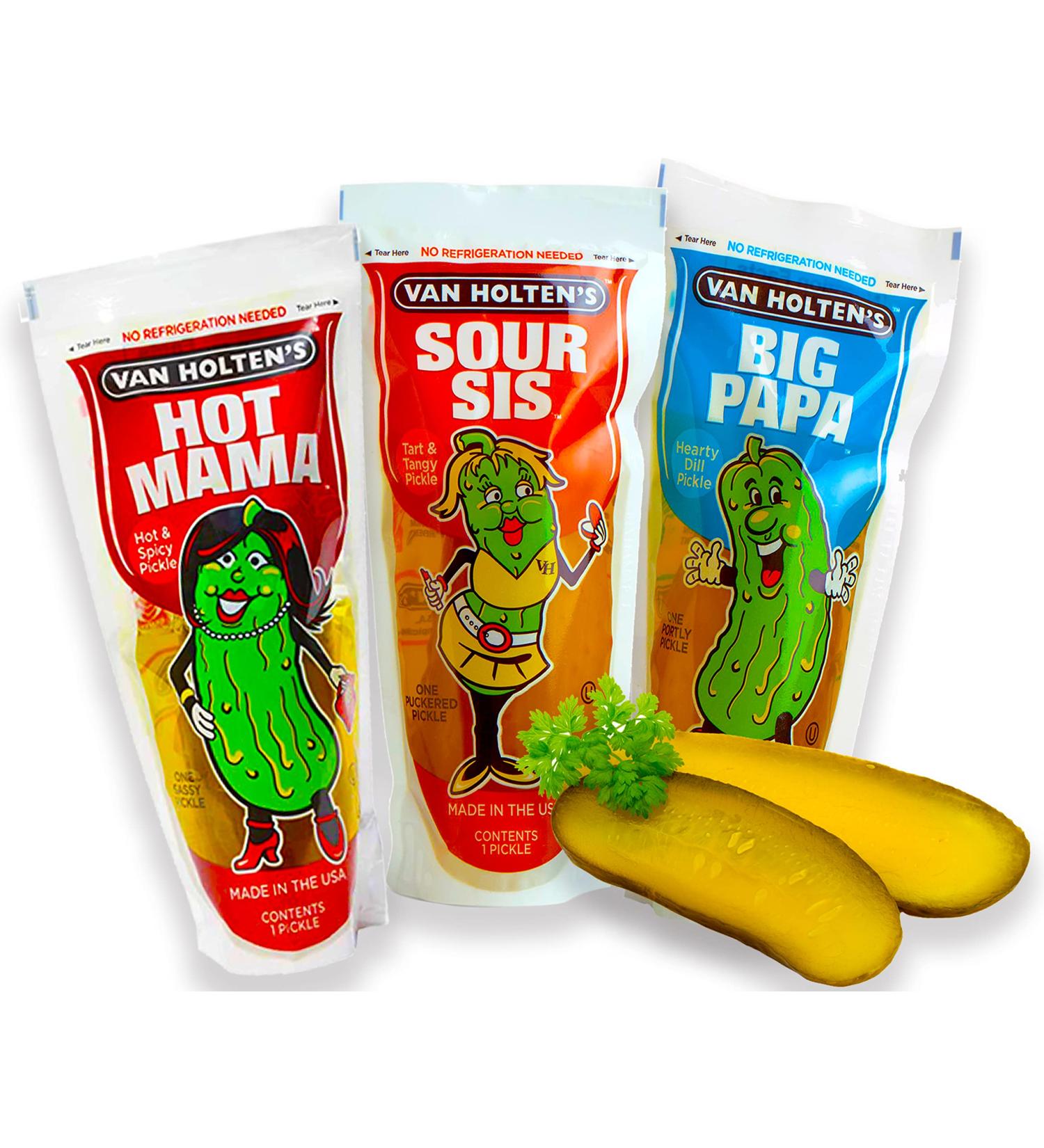 Van Holten Pickle Pouch Set - Hot Mama Big Papa & Sour Sis Pickles (3 Pack) | Sour Cucumber Mix for International Shipping - Buy Online on GoSupps.com