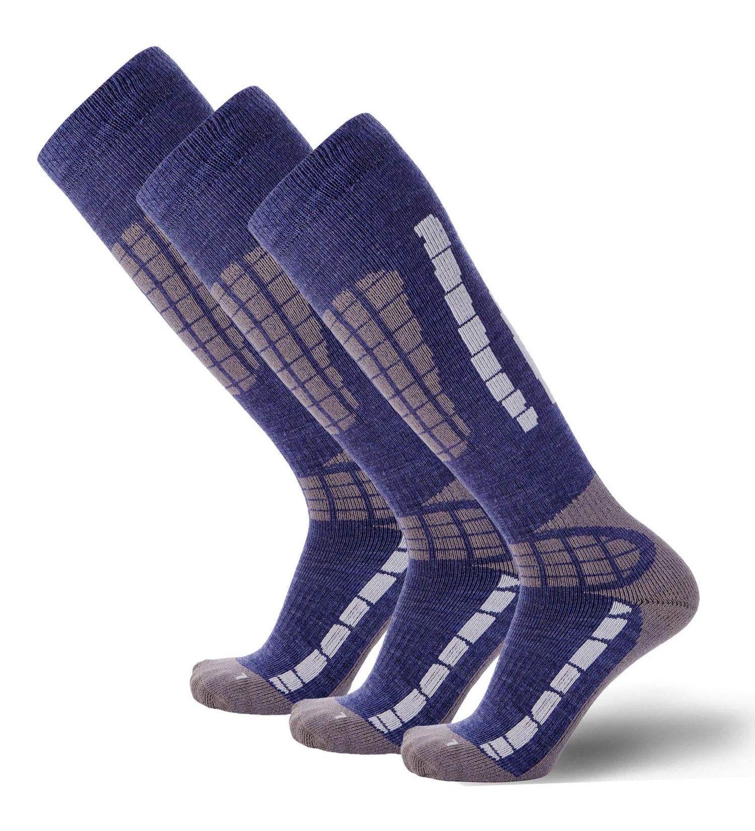 Pure Athlete Merino Wool Ski Socks 3-Pack - Lightweight Thin Snowboard Socks for Men and Women - Blue/Silver Large-X-Large - Buy Online on GoSupps.com