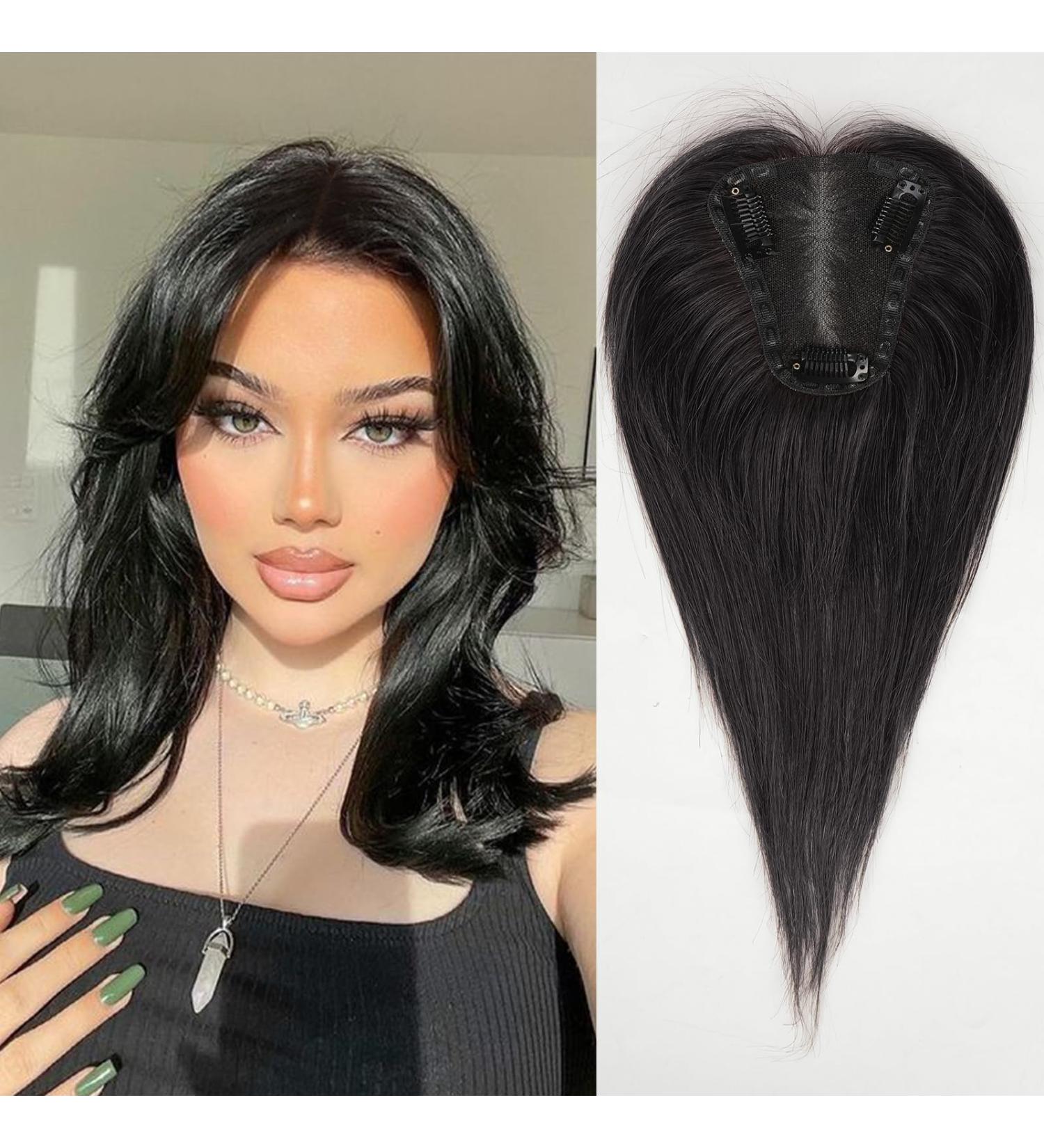 EMMOR Hair Topper For Women 100% Remy Human Hair For Women With Thinning Hair Loss Cover Gray Hair Three Clips on Topper 3.5in 4in Hand-Tied 12 inch Natural Black - Buy Online on GoSupps.com
