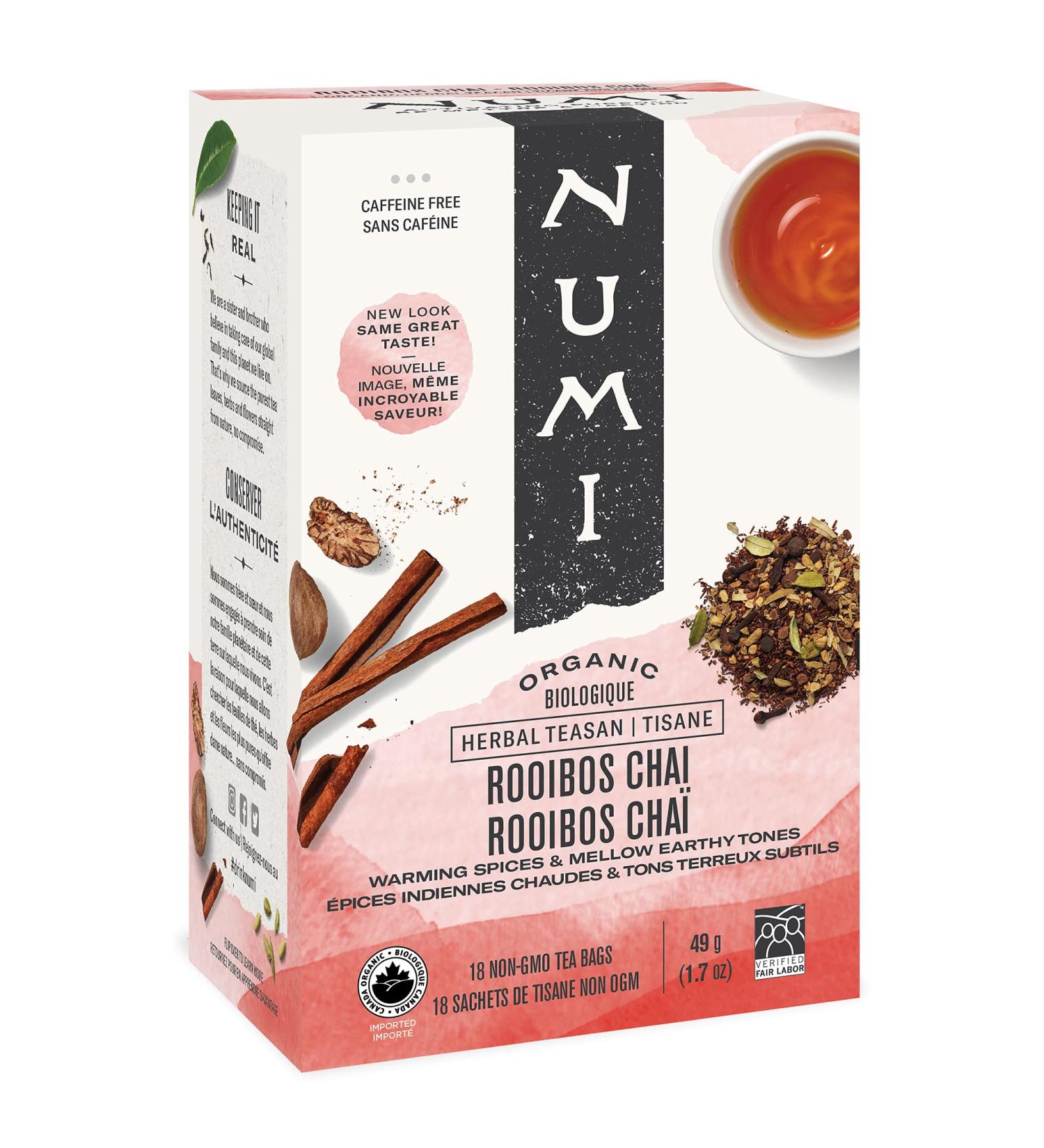 Numi Organic Tea Rooibos Chai 18 Count Box of Tea Bags Herbal Teasan Caffeine-Free Rooibos Chai 18 Count (Pack of 1) - Buy Online on GoSupps.com