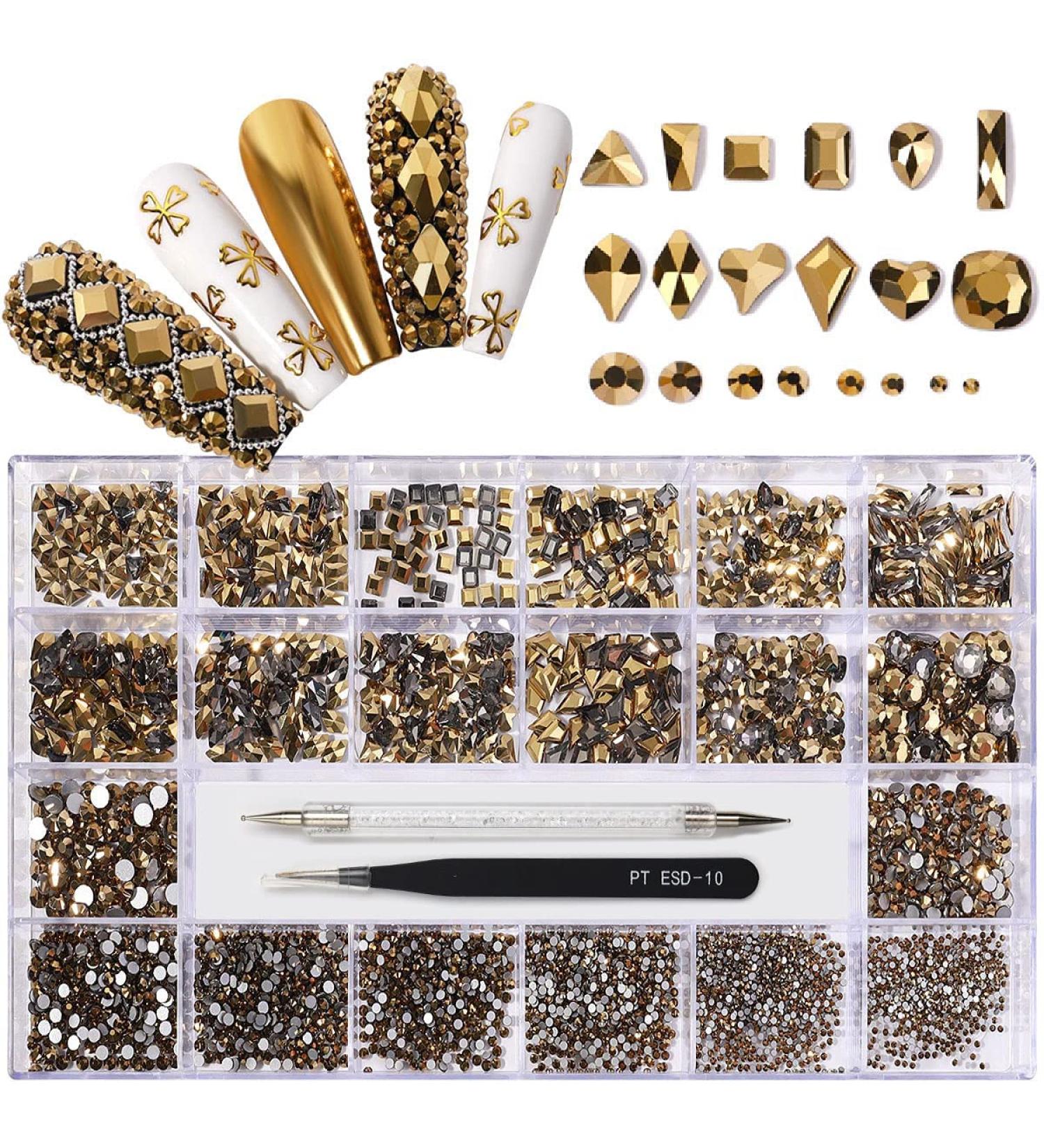 Yzzseven 12 Types 600 Diamonds +2500 Flat Rhinestones Mix 20 Styles Rhinestone Crystals Set for Nail Art DIY (Mined Gold) - Buy Online on GoSupps.com