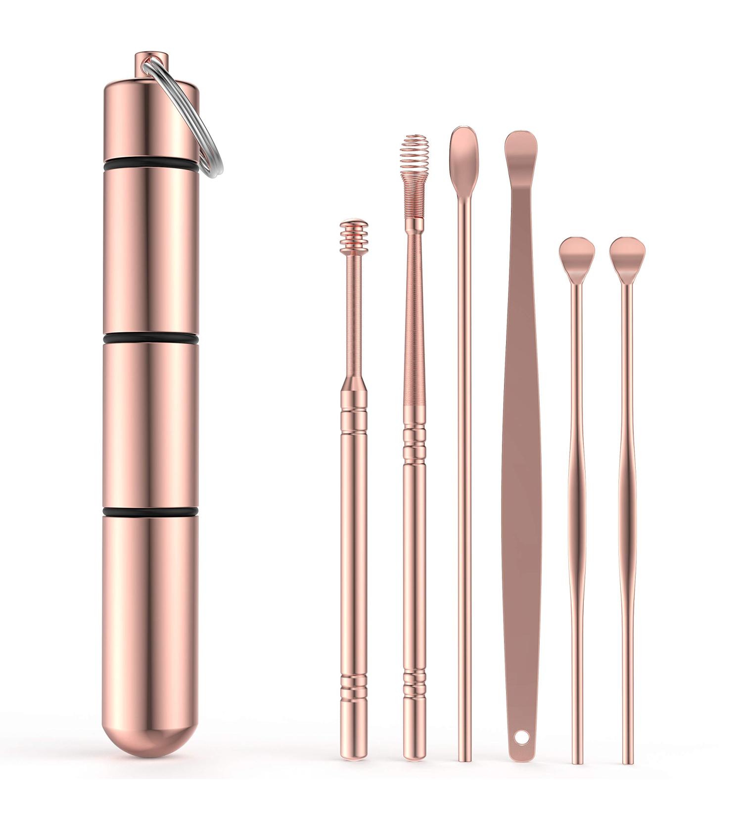 6 Piece Portable Earwax Removal Kit - Rose Gold Earwax Cleaner Tool for Safe & Healthy Family Cleaning - Buy Online on GoSupps.com