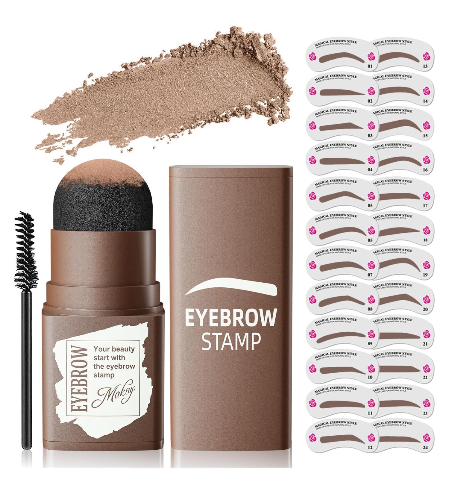 Eyebrow Stamp Stencil Kit - Beginner-friendly 1 Step Brow Stencil & Stamp Kit | Long-lasting, Smudge-proof & Waterproof | 24 Reusable Shapes Stencils for Perfect Brow Shape (Light Brown) - Buy Online on GoSupps.com