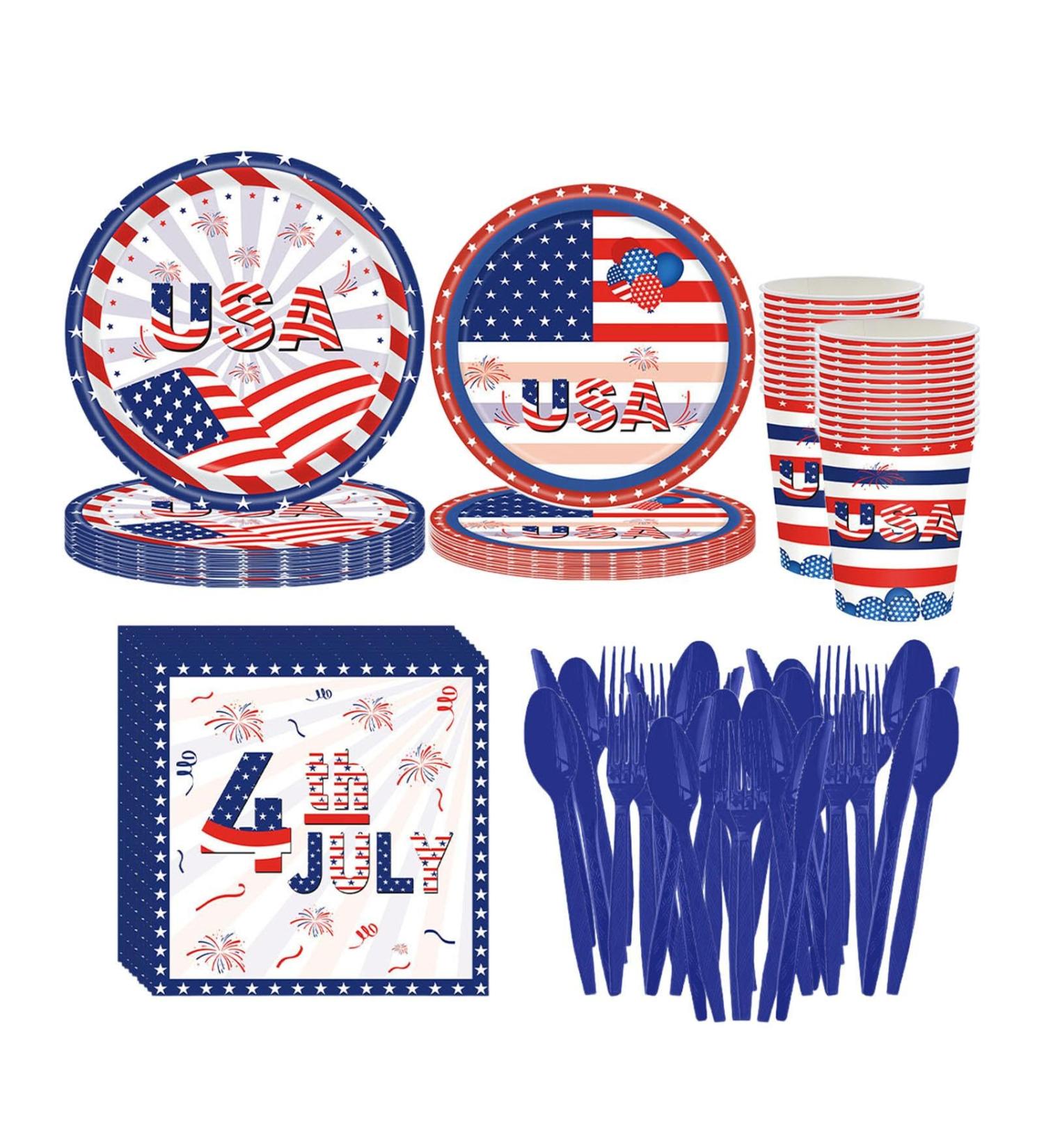Patriotic Tableware Set - 4th of July Tableware Set | Patriotic Paper Plates | Patriotic Supplies Paper Plates Napkins Cups for Independence Day - Buy Online on GoSupps.com