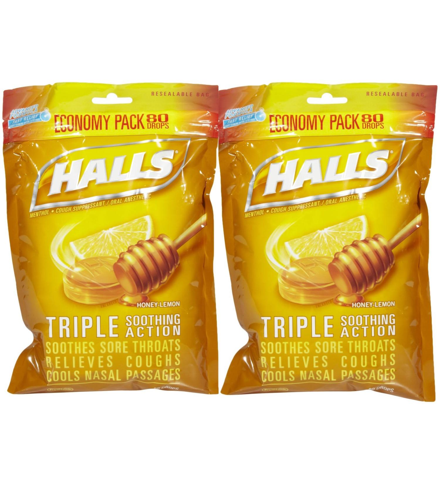Halls Triple Action Honey Lemon Drops-80 ct 2 pk